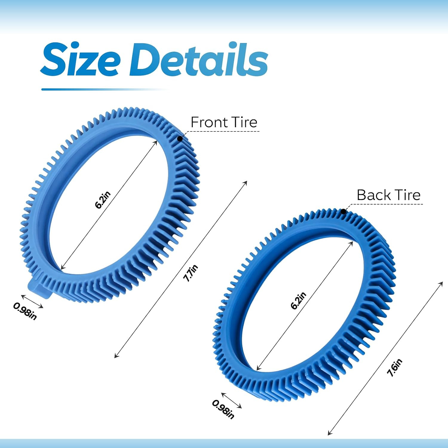 Pool Cleaner Tires, Blue Front and Rear Tires Combo Kit Compatible with Hayward
