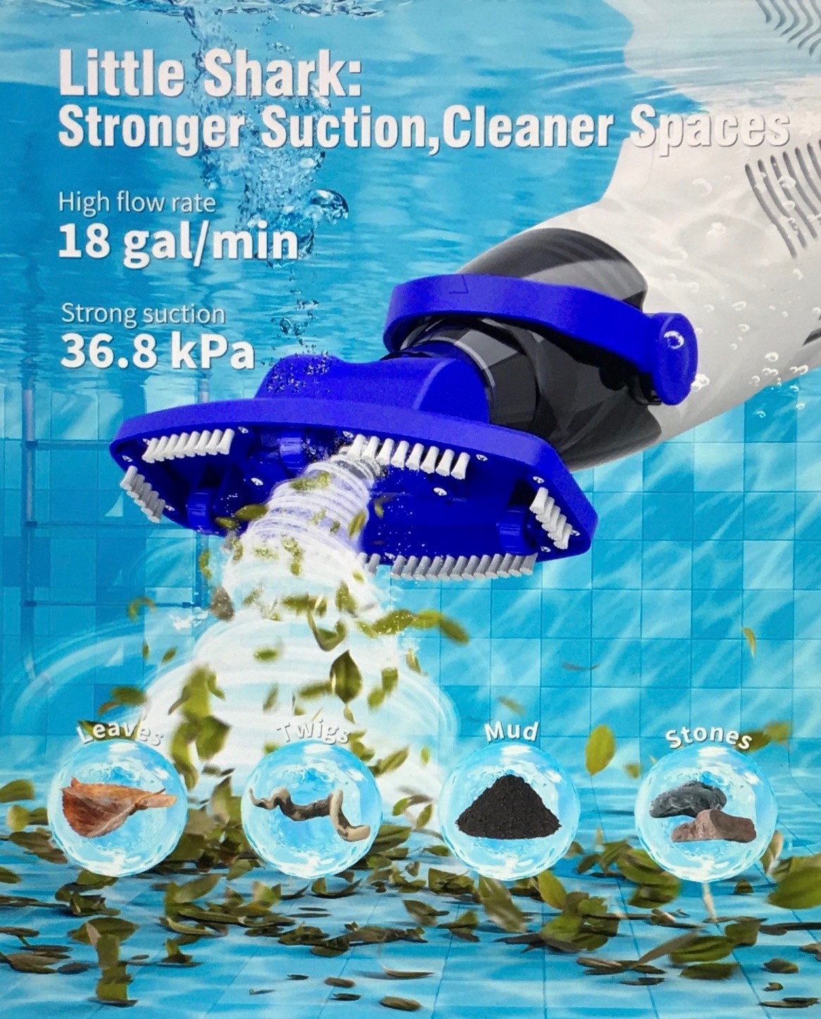 LITTLE SHARK Pool Vacuum For Above Ground Pool, Hot Tub Vacuum 60W Motor, Sealed