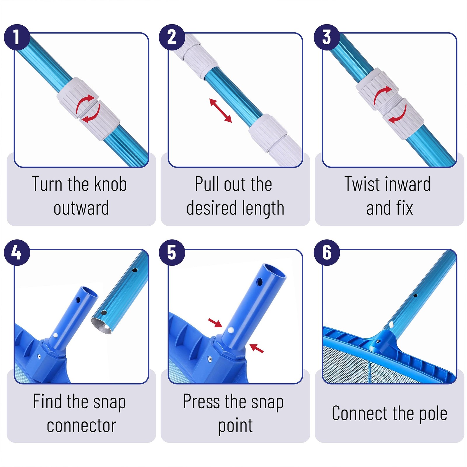 Telescopic Pool Pole 12ft Adjustable 3Piece Cleaning Brush Tool