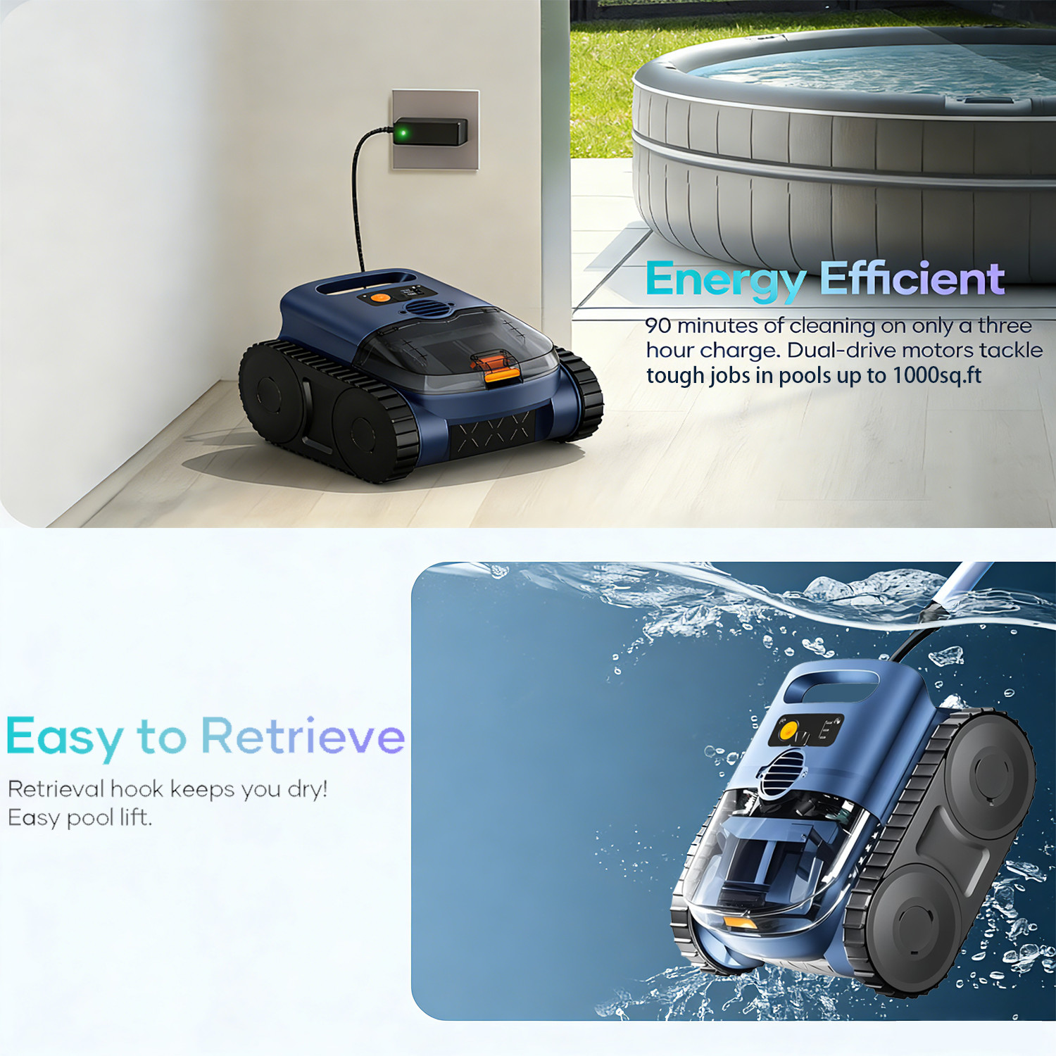 Robotic Pool Cleaner for Swimming Pools Auto Clean Floor/Wall&Waterline Cleaning