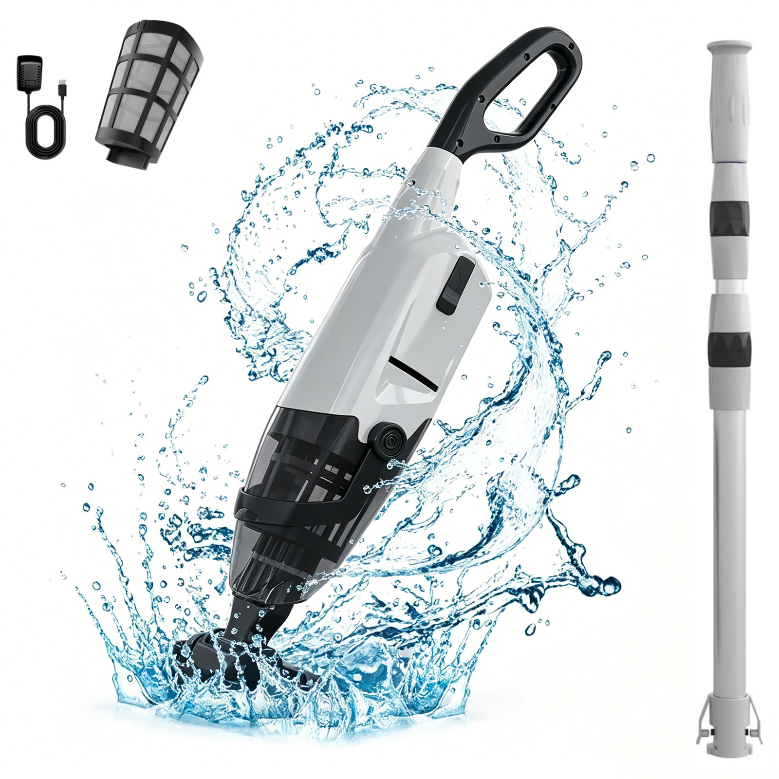 Handheld Pool Vacuum Cordless Rechargeable Pool Vacuums Cleaner +Telescopic Pole