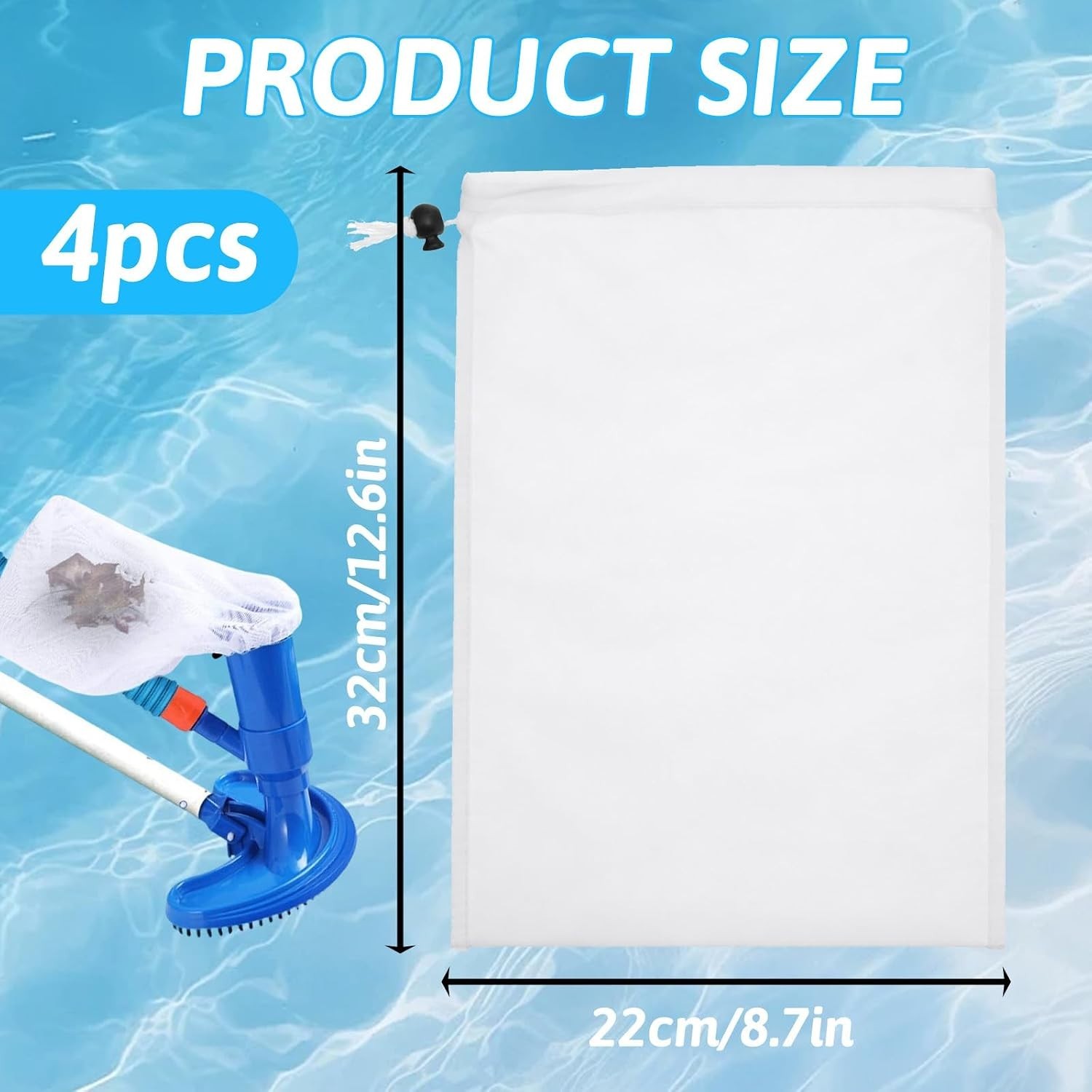 4PCS Pool Vacuum Replacement Mesh Bag, Pool Vacuum Filter Bag, 12.6×9 Inch Po…