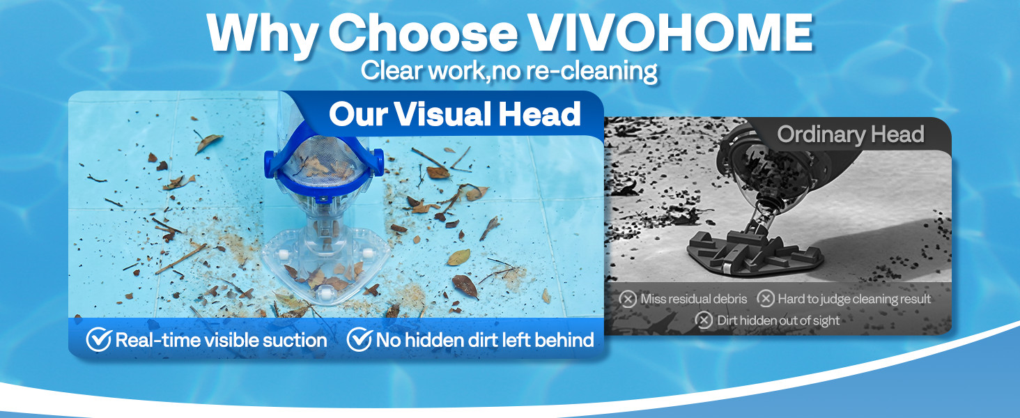 VIVOHOME Cordless Pool Vacuum 13.2 GPM Cleaner 60 Min Battery Blue