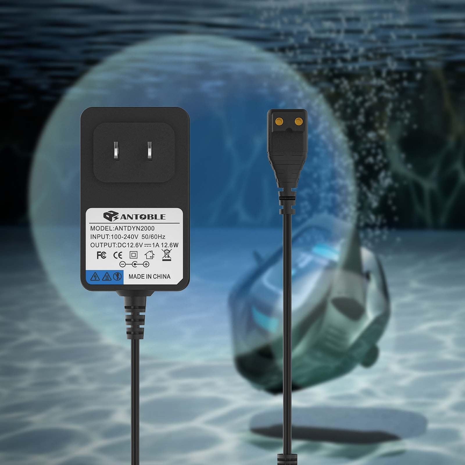 ANTOBLE 12.6V Charger Compatible with Aiper Seagull 1000 600 Smart Pool Black