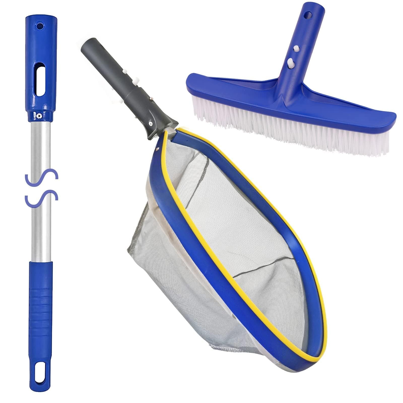 Swimming Pool Cleaning Kit with 14″ Brush, 50″ Pole & Fine Mesh Skimmer Net