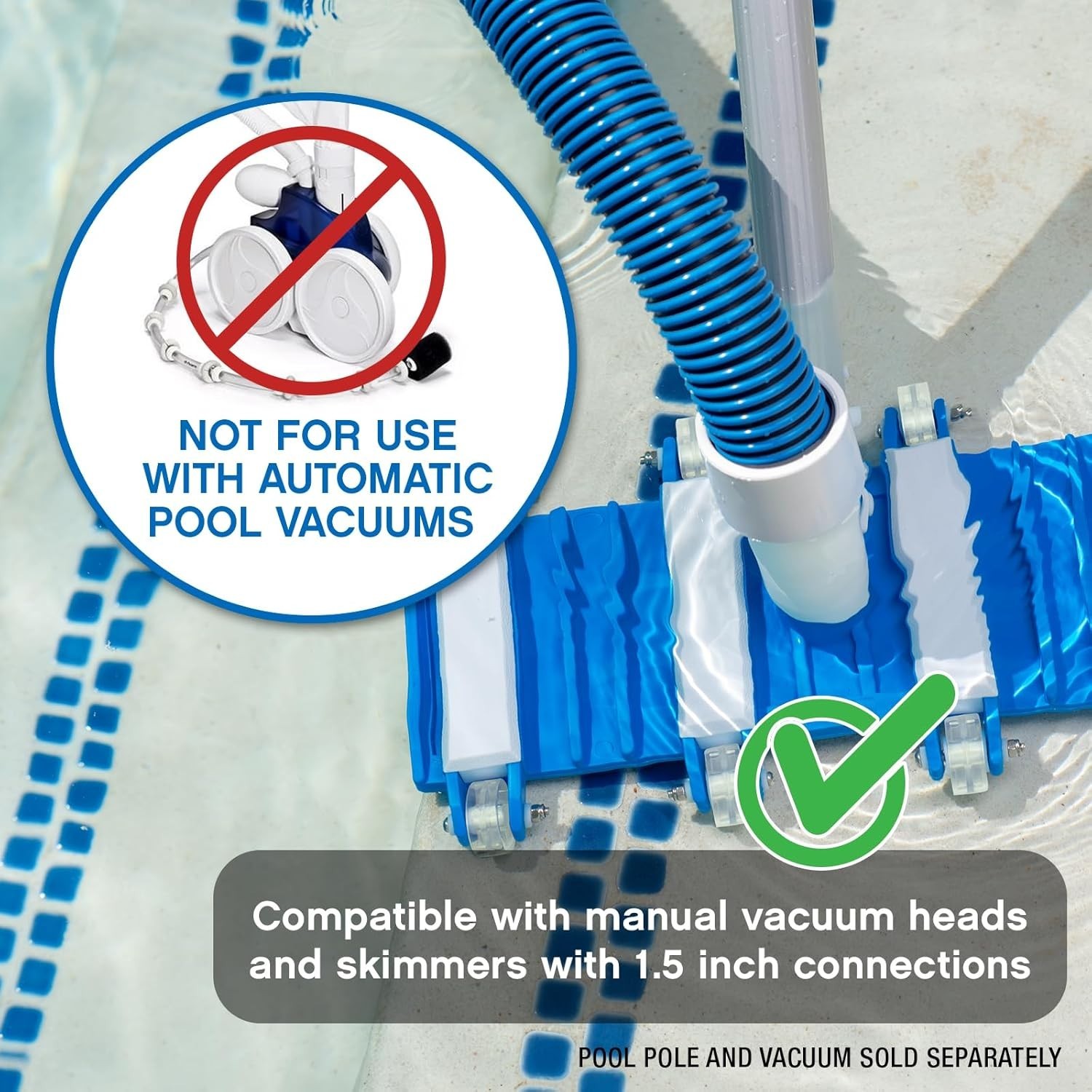 Manual Pool Vacuum Hose, 30 Ft x 1-1/2” for Inground & Above Ground Pools, No…