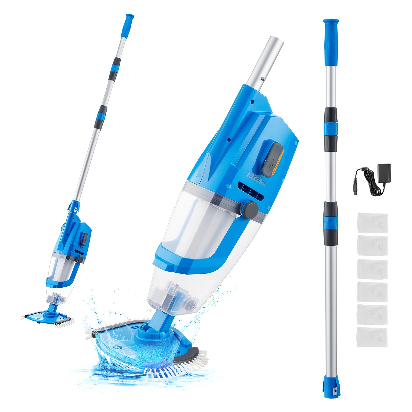 VEVOR Pool Vacuum 26 GPM Rechargeable Pool Cleaner Max. 1H with Extension Pole