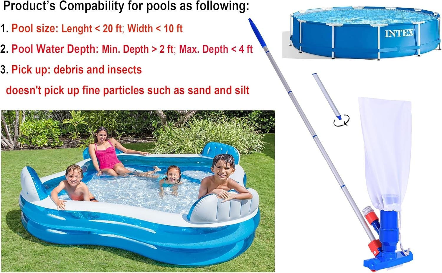 Water Pressure Pool Vacuum Cleaner, Portable for Aboveground Pools Spa