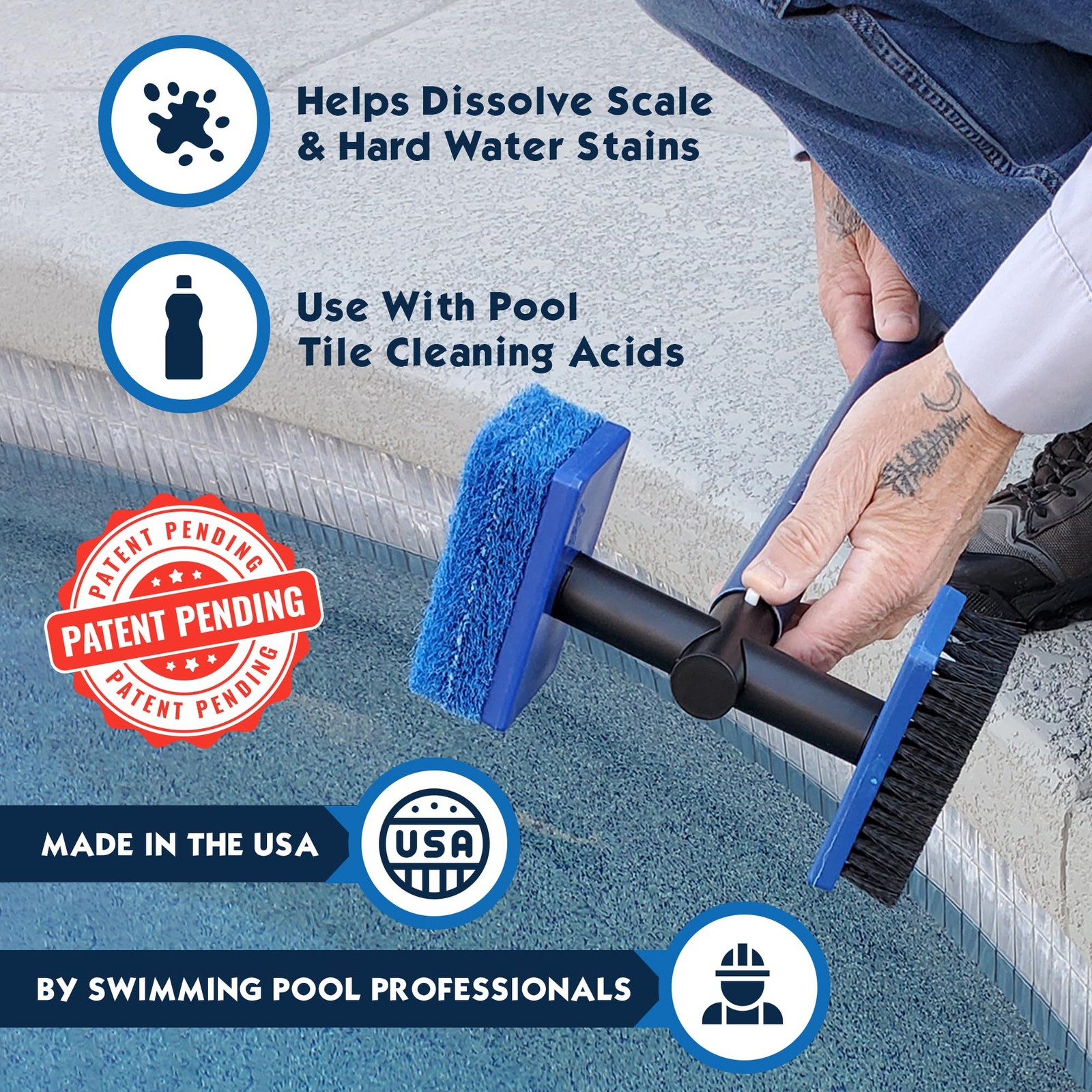2-in-1 Pool Tile Brush Scrubber for Waterline Scale and Tile Cleaning