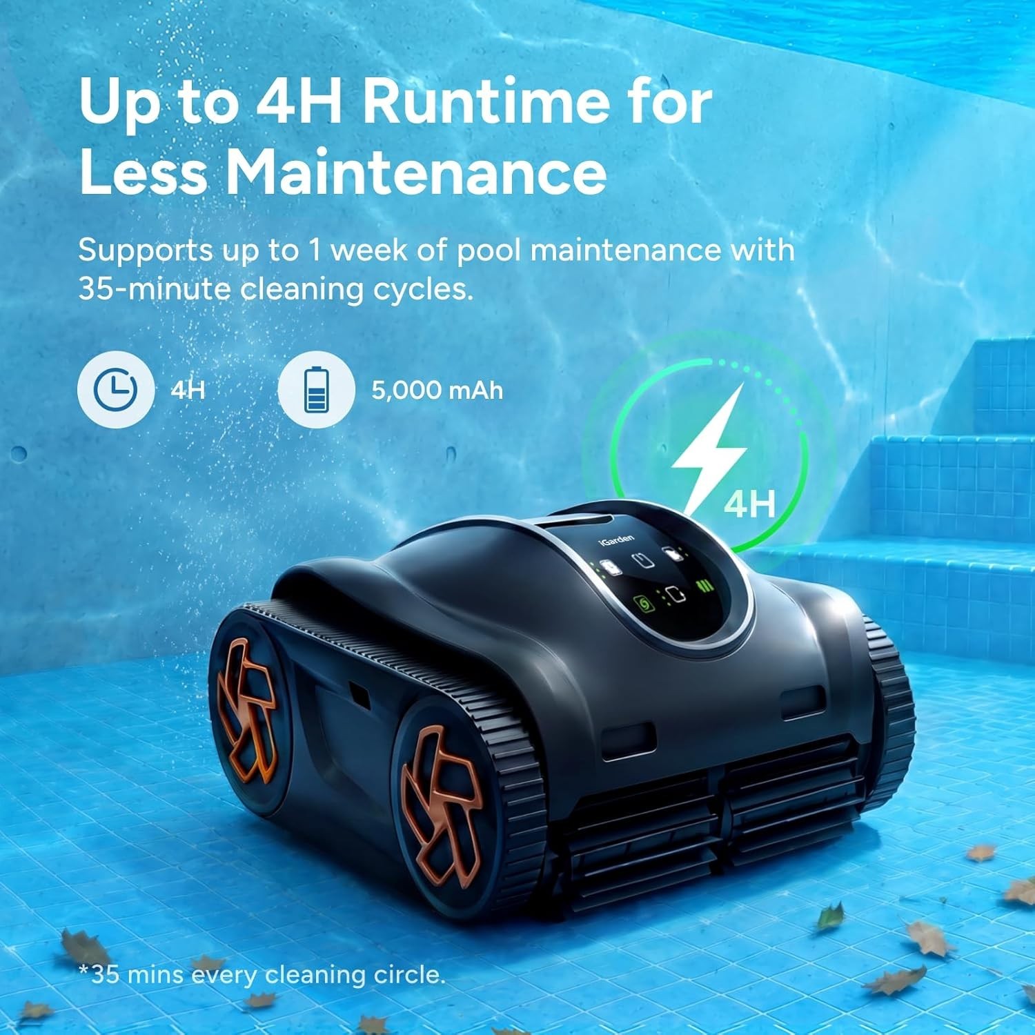 iGarden K55 330Min Runtime Robotic Pool Cleaner Pool Vacuum Clean For Inground