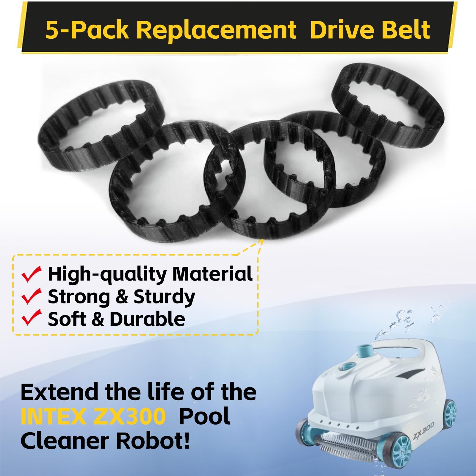 SZLTZK 5 Pcs Replacement Belts for INTEX ZX300 Automatic Pool Cleaner Black