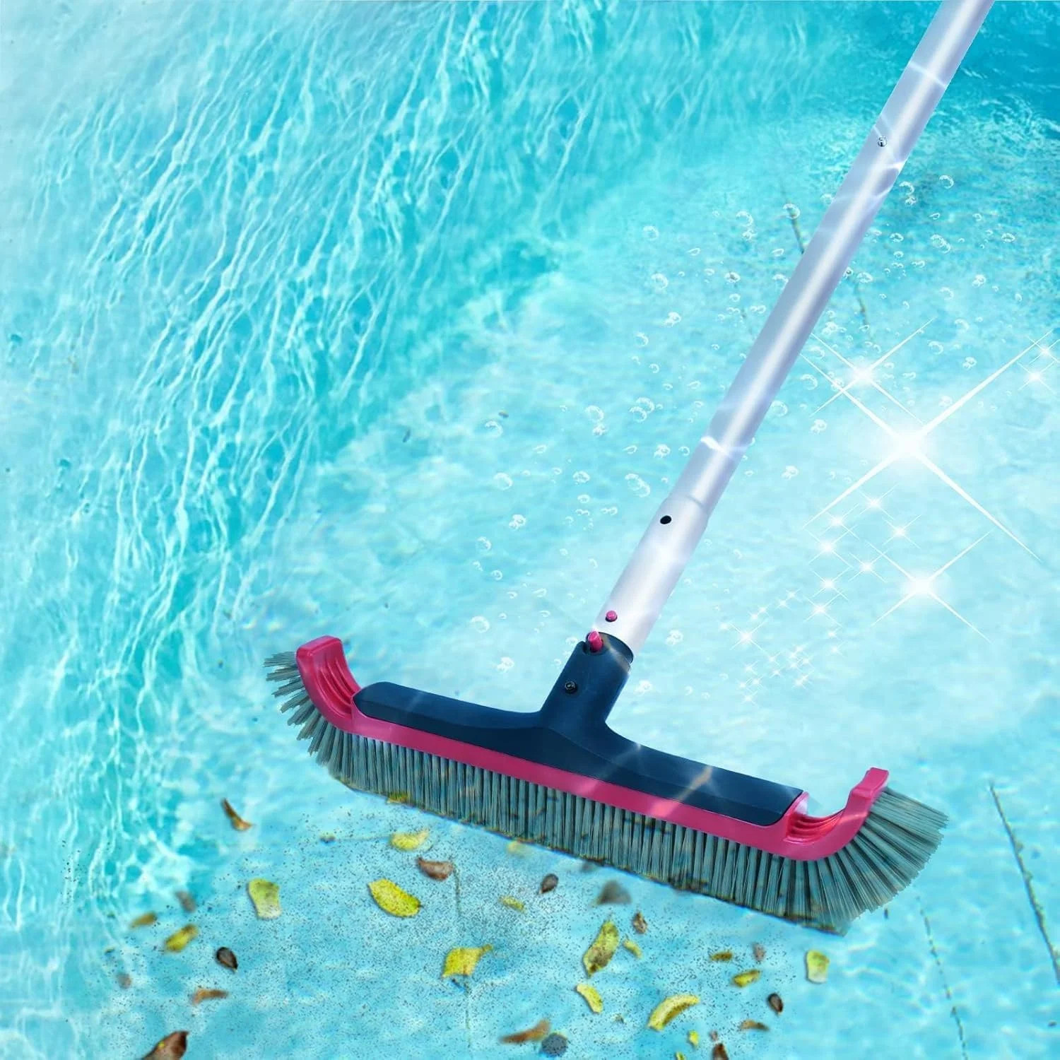 Swimming Pool Brush with Pole – 17.5″ Wall Brush with 10FT Adjustable Aluminum P
