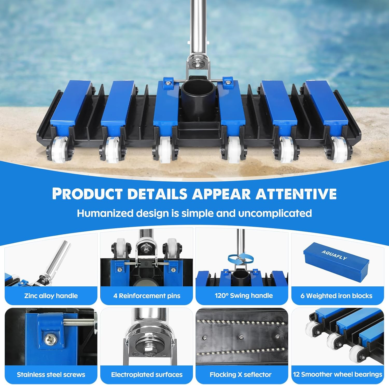 Swivel Brush Manual Pool Vacuum Head for Inground & Above Ground Pools