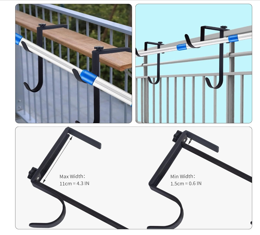 2Pcs Black Pool Pole Hangers, Adjustable Heavy Duty Swimming Pool Fence Hooks