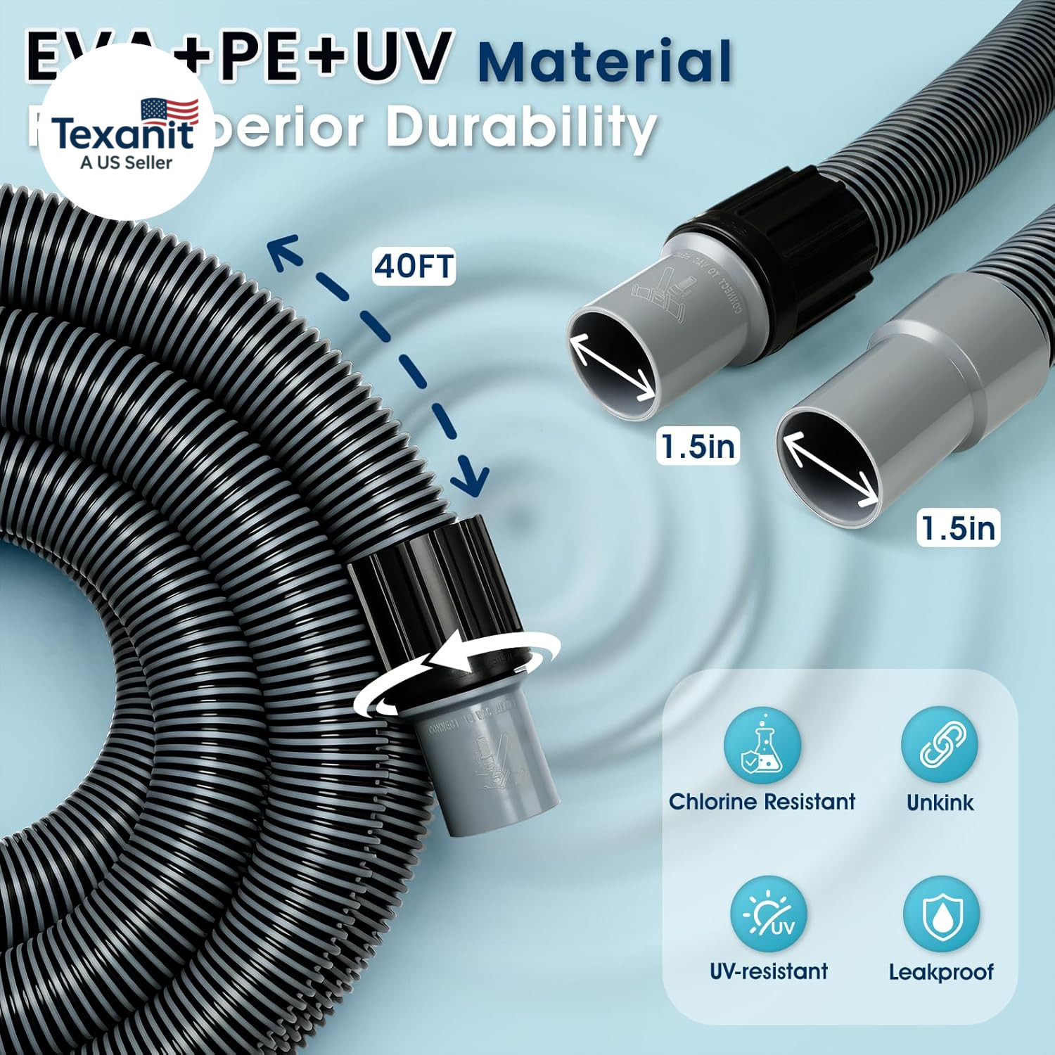 Professional Pool Vacuum Hose and Head – Heavy Duty Hoses with Swivel Cuff and W