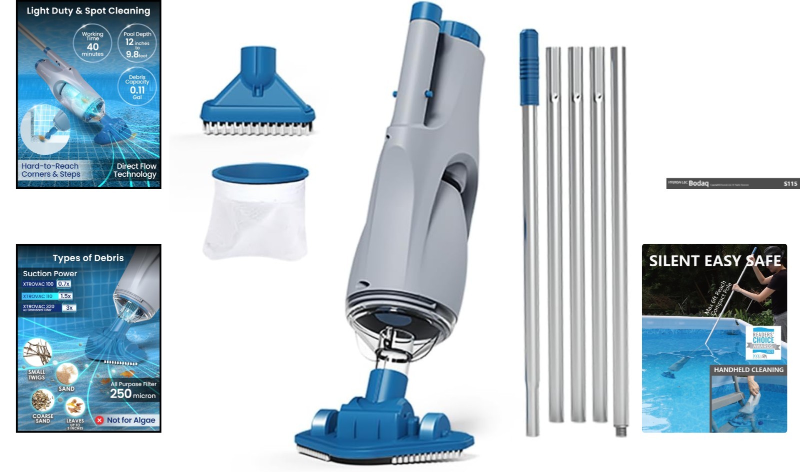 Cordless Handheld Pool Vacuum with 6ft Pole & Dual Brush Heads for Easy Cleaning