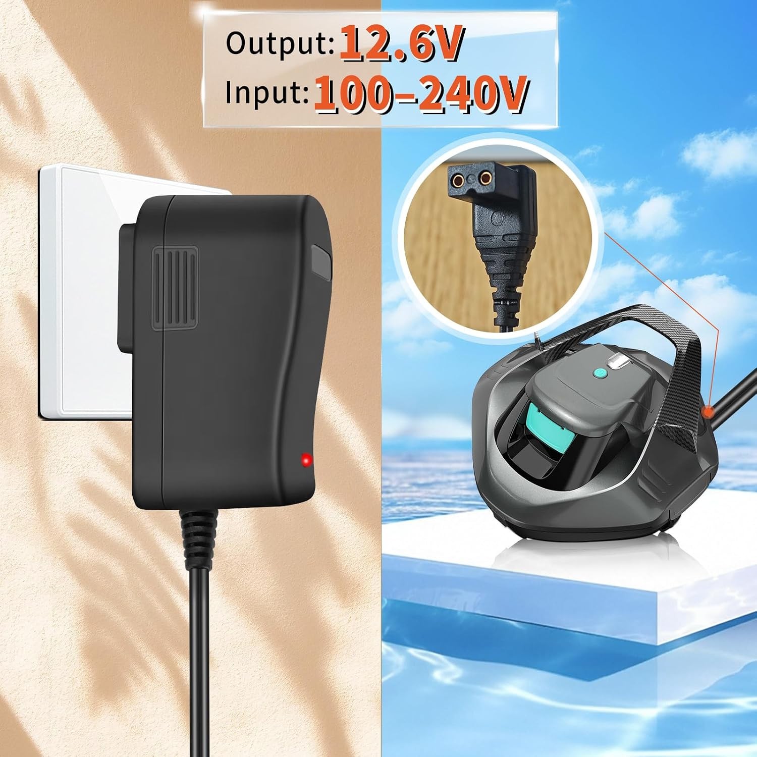Aiper Seagull Pool Vacuum 600 800B 12V Power Adapter Charger Replacement