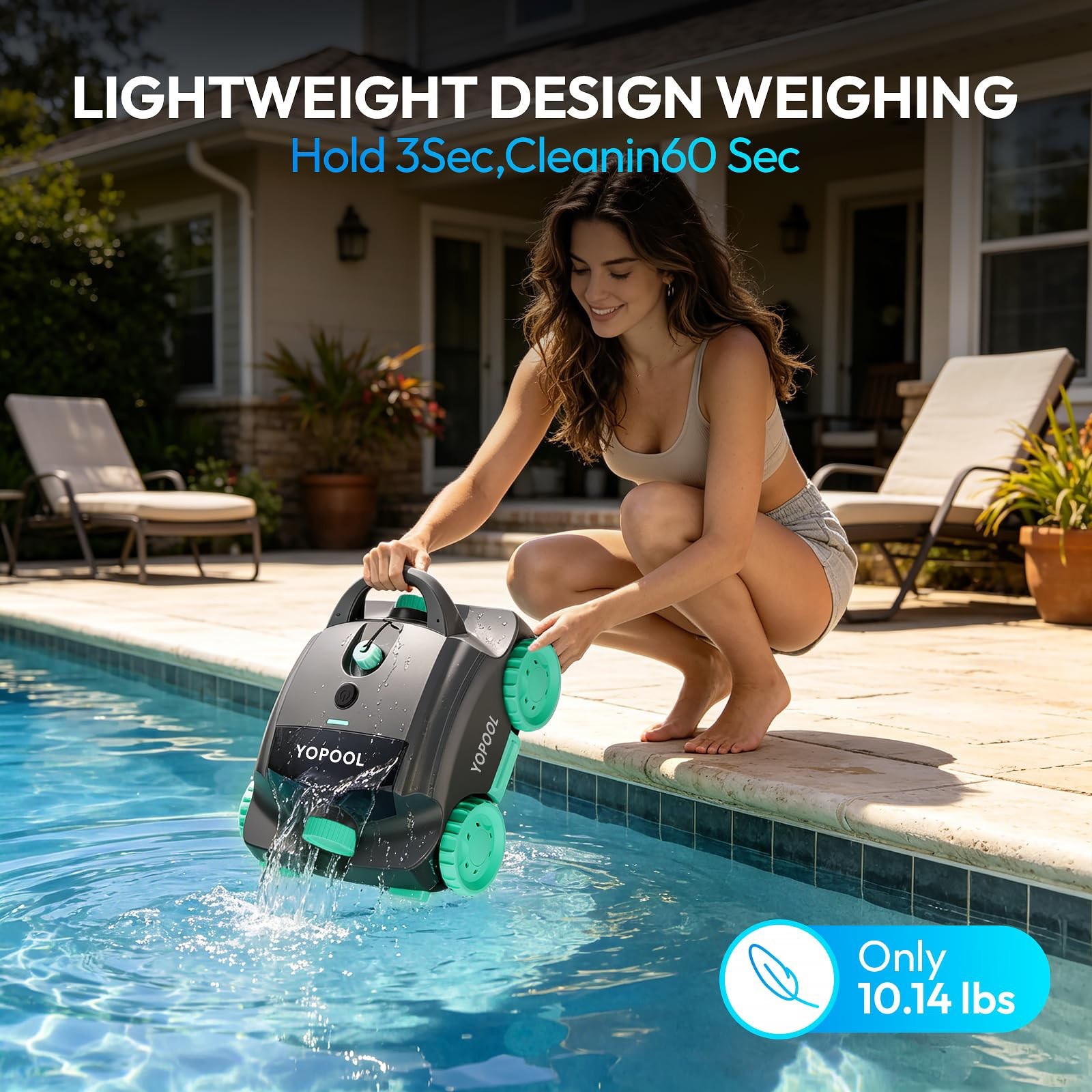 Cordless Robotic Pool Cleaner, Dual-Layer Filtration 100-Min, 860 Sq.Ft