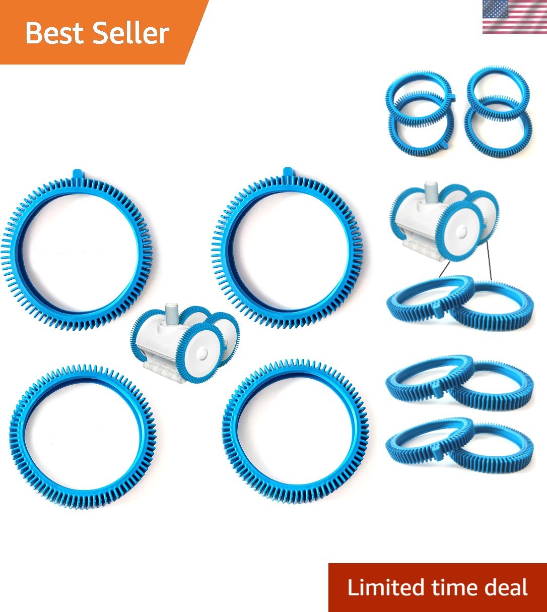 6-Inch Pool Cleaner Tire Set: 2 Front & 2 Rear for Easy Installation
