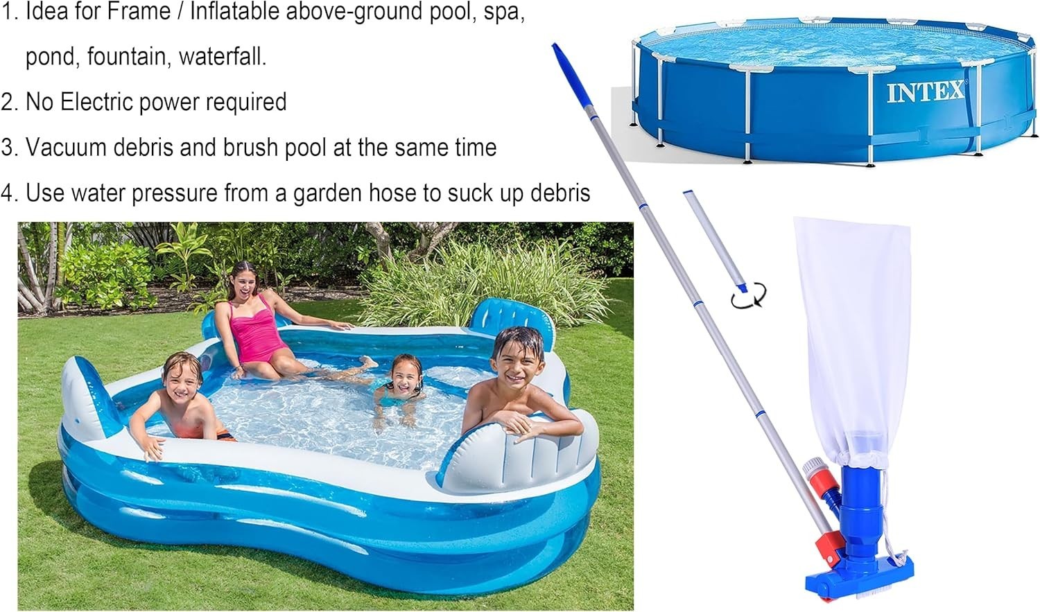 Water Pressure Pool Vacuum Cleaner, Portable for Aboveground Pools Spa