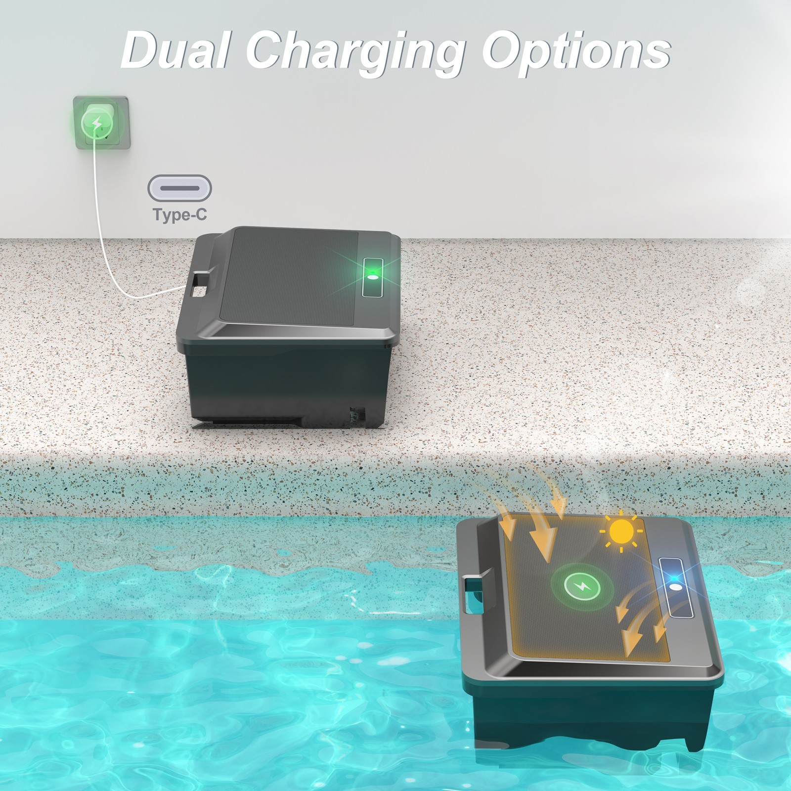 Robotic Pool Vacuum Cleaner, Solar Pool Skimmer for Inground Above Ground Pools