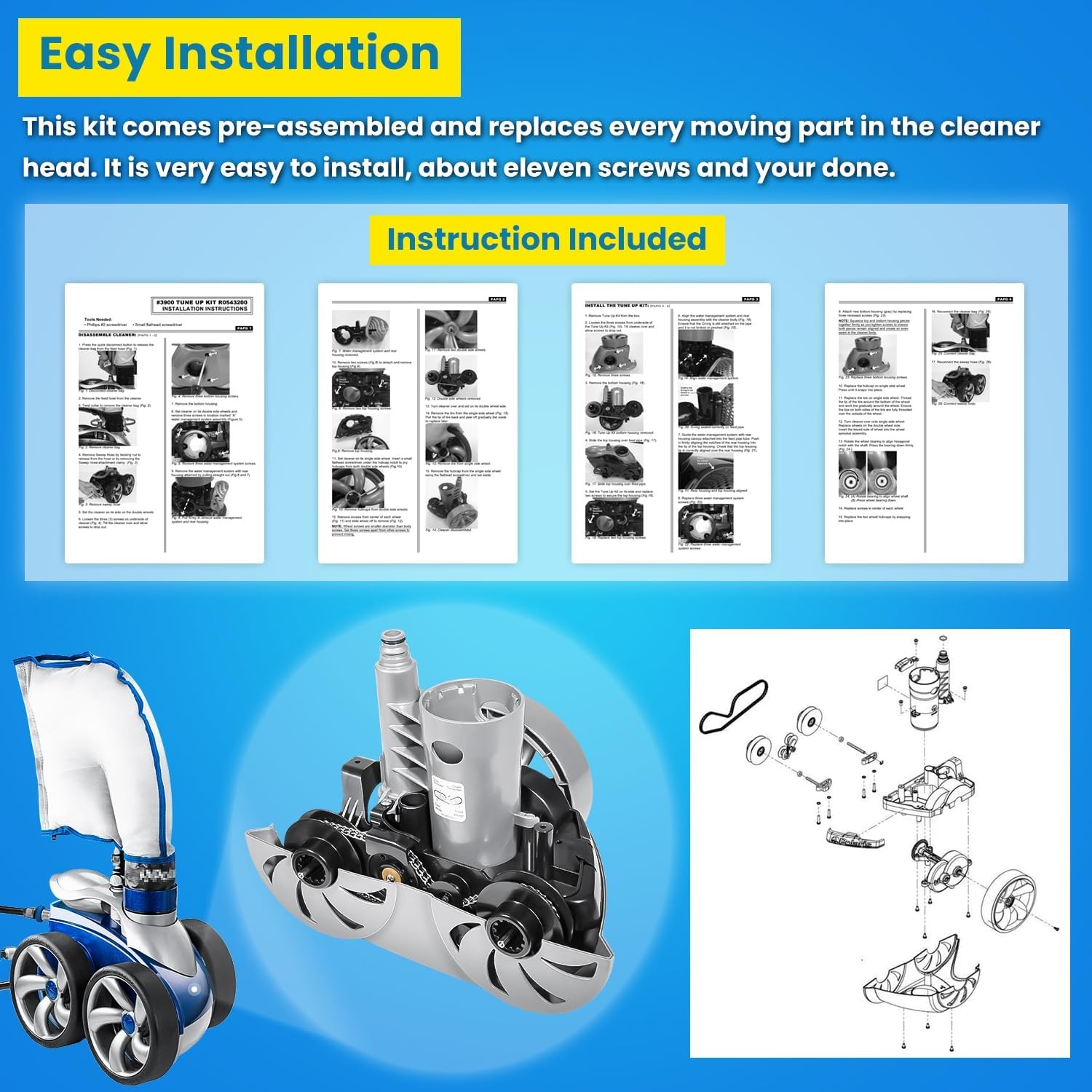 R0543200 Swimming Pool Cleaner Rebuild Kit for Zodiac Polaris 3900 P39 Robotic