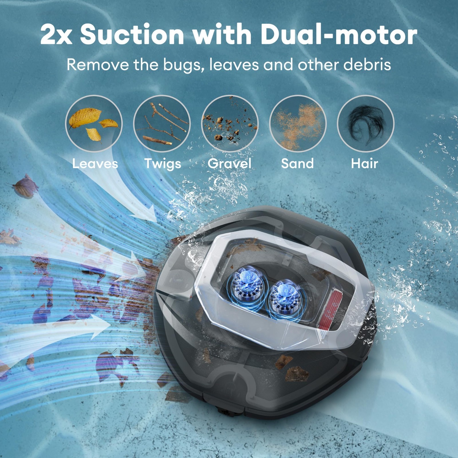 Automatic Robotic Pool Cleaner – Dual-Motor Suction, 90 Min Runtime, Fast Chargi