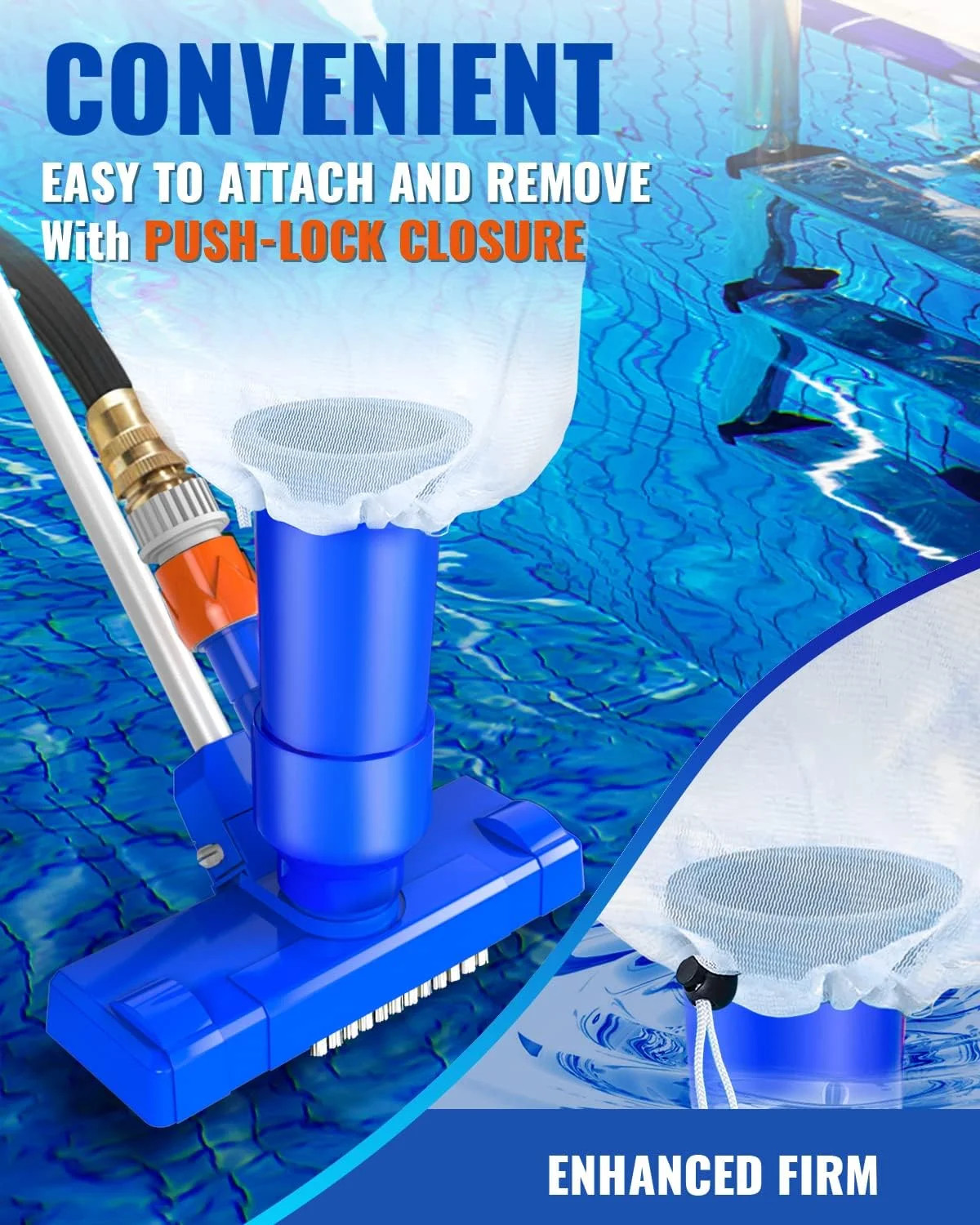 Portable Pool Vacuum for Above Ground/Inground Pool, Pool Cleaner Vacuum with 3