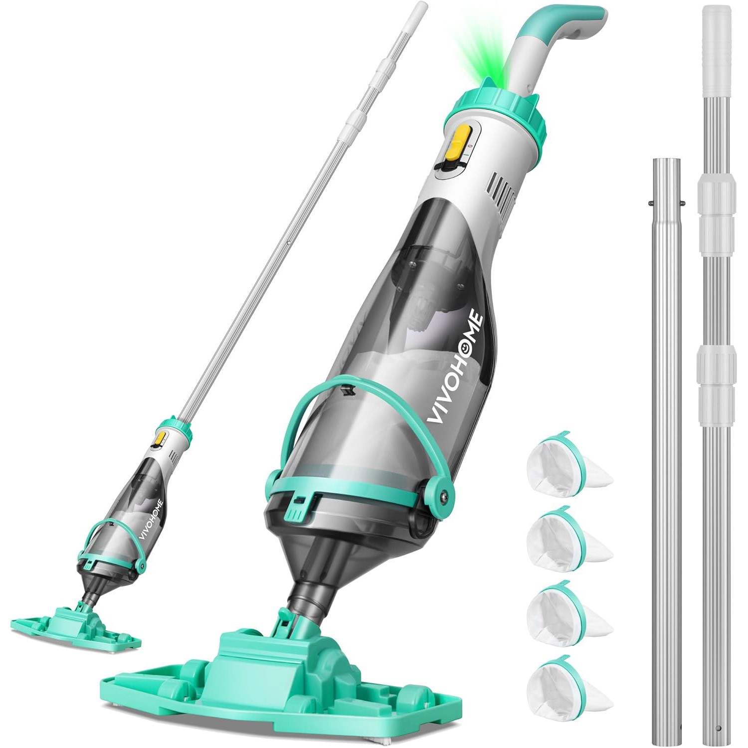 Cordless Rechargeable Pool Vacuum Handheld Cleaner w/ Telescopic Pole 60min IPX8