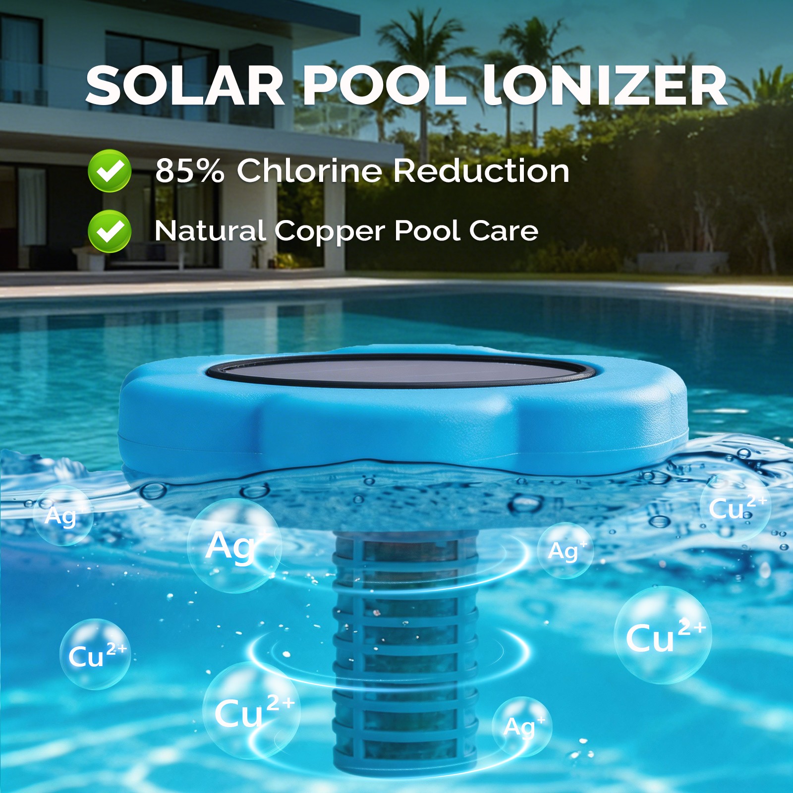 Solar Copper Pool Ionizer, for Water Clarification Above Ground Inground Pools