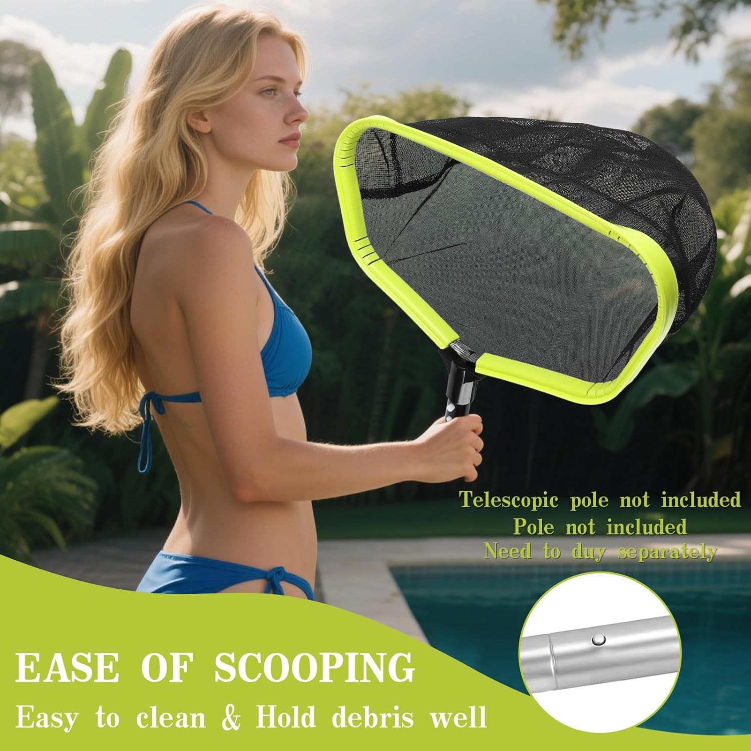 Double-Layer Deep Bag Pool Skimmer Net with Reinforced Frame – Fine Mesh Pool Le