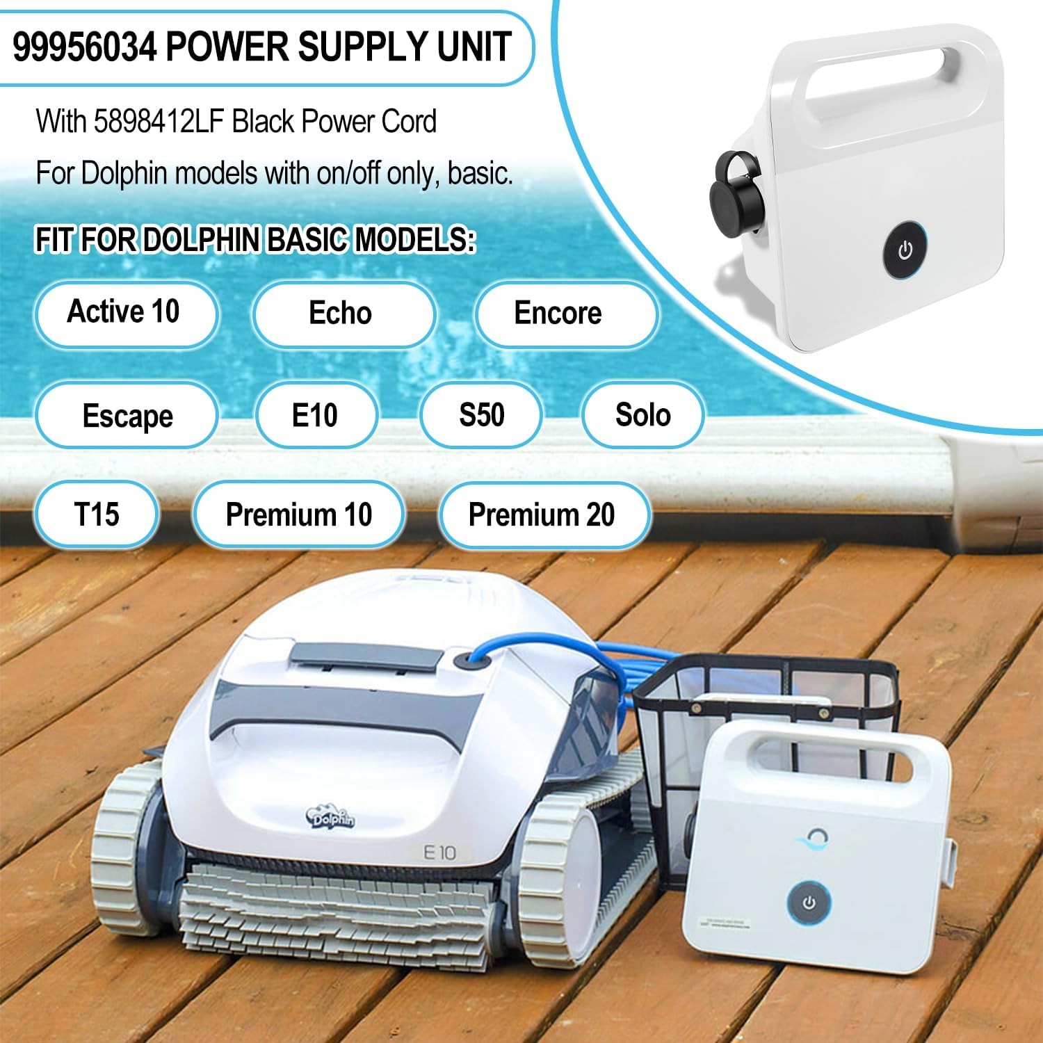 For Dolphin Active 10, Echo,Encore, 99956034 Assy Power Supply Unit w/Power Cord