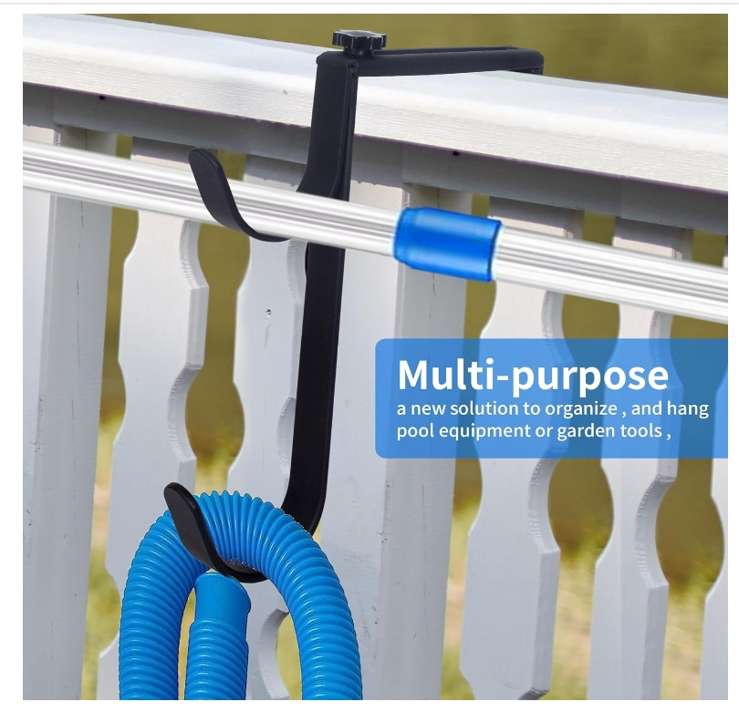 2Pcs Black Pool Pole Hangers, Adjustable Heavy Duty Swimming Pool Fence Hooks