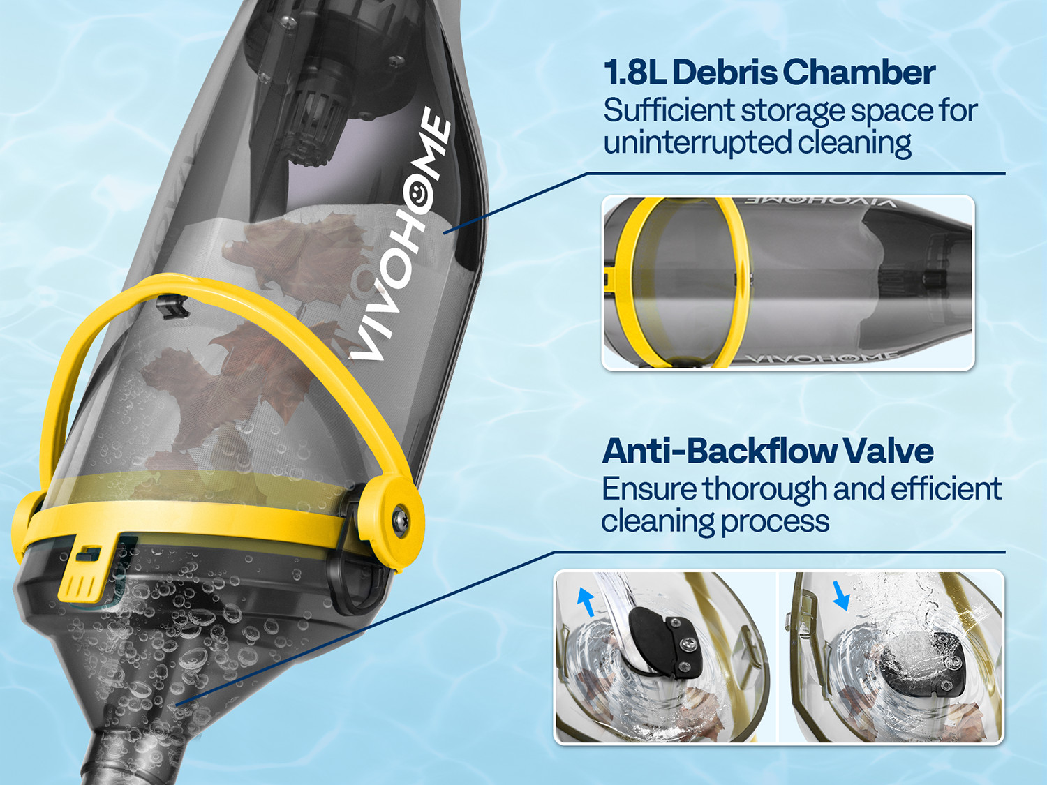 Cordless Rechargeable Pool Vacuum Handheld Cleaner w/ Telescopic Pole 60min IPX8