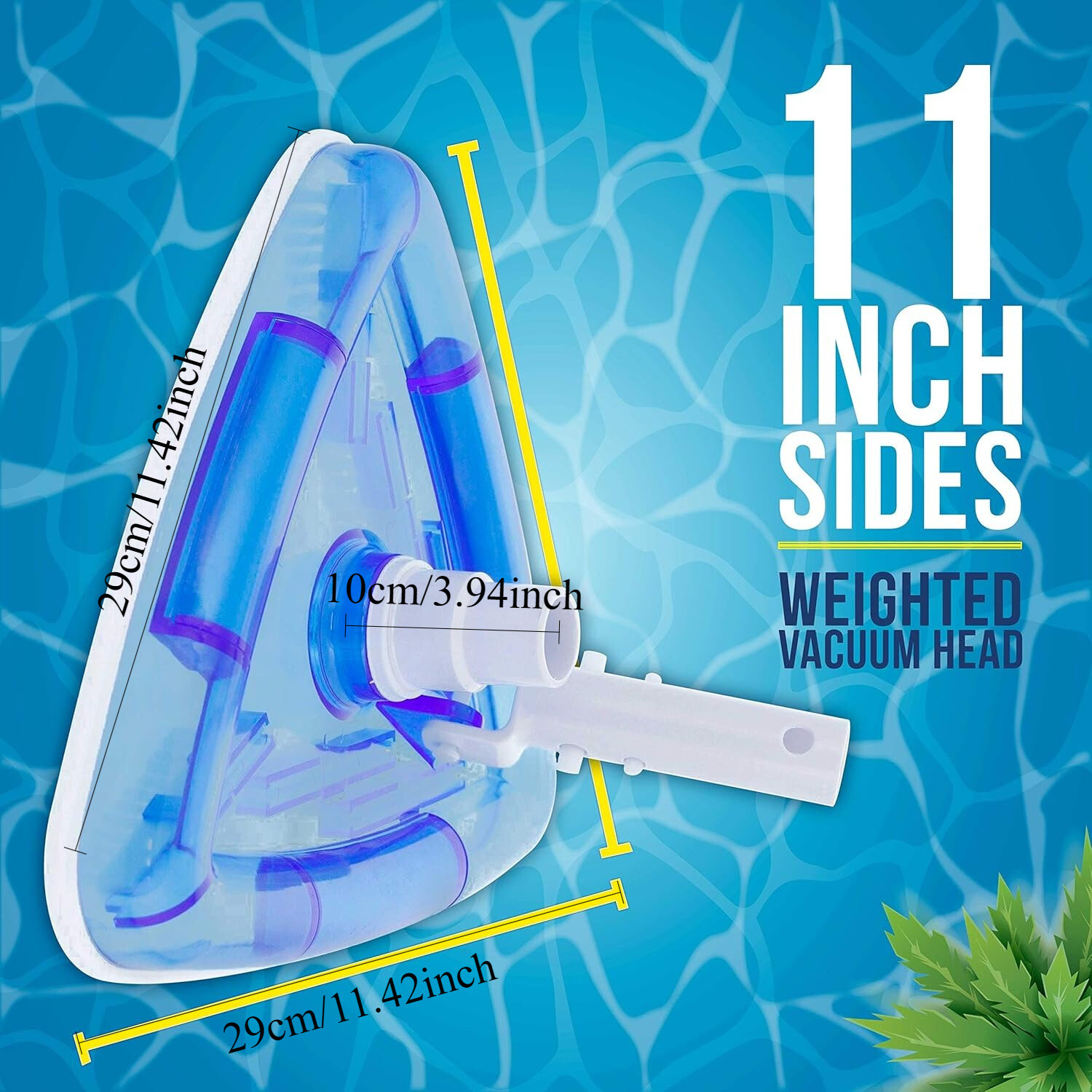 11.4″ Weighted Transparent Triangular Pool Vacuum Head w/ Swivel Hose Connection
