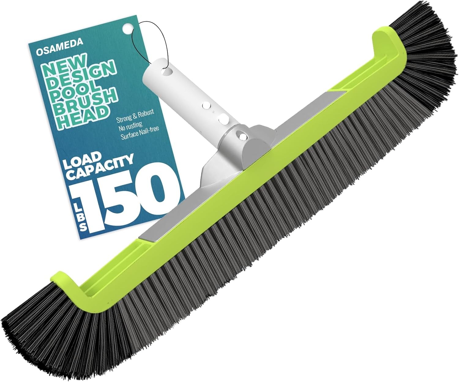 18″ Pool Brush Head for Cleaning Swimming Pool Walls, Curved Ends High-Efficienc