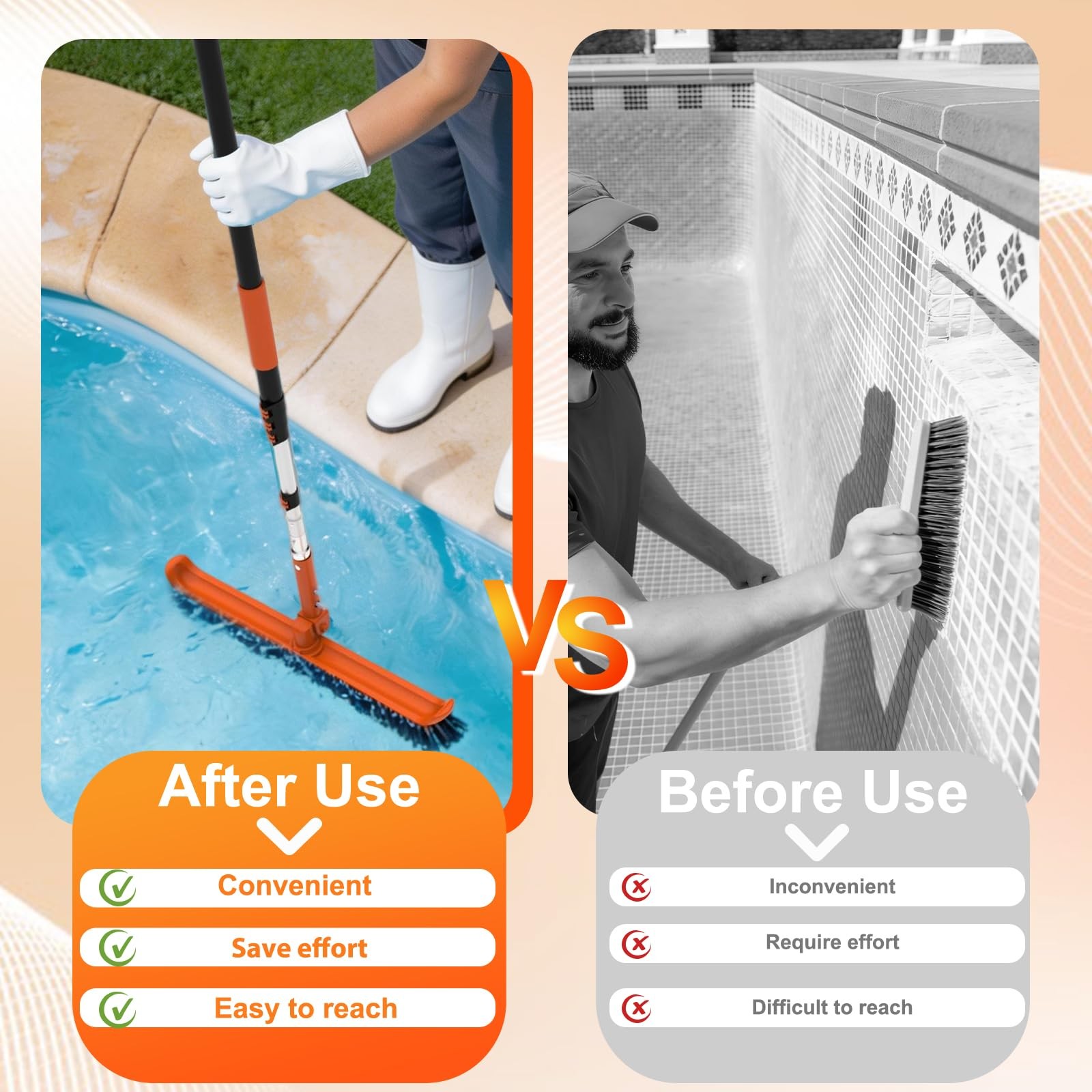 Pool Brush with Pole, 16FT Heavy Duty Telescopic Pool Pole with 18″ Pool Brush,