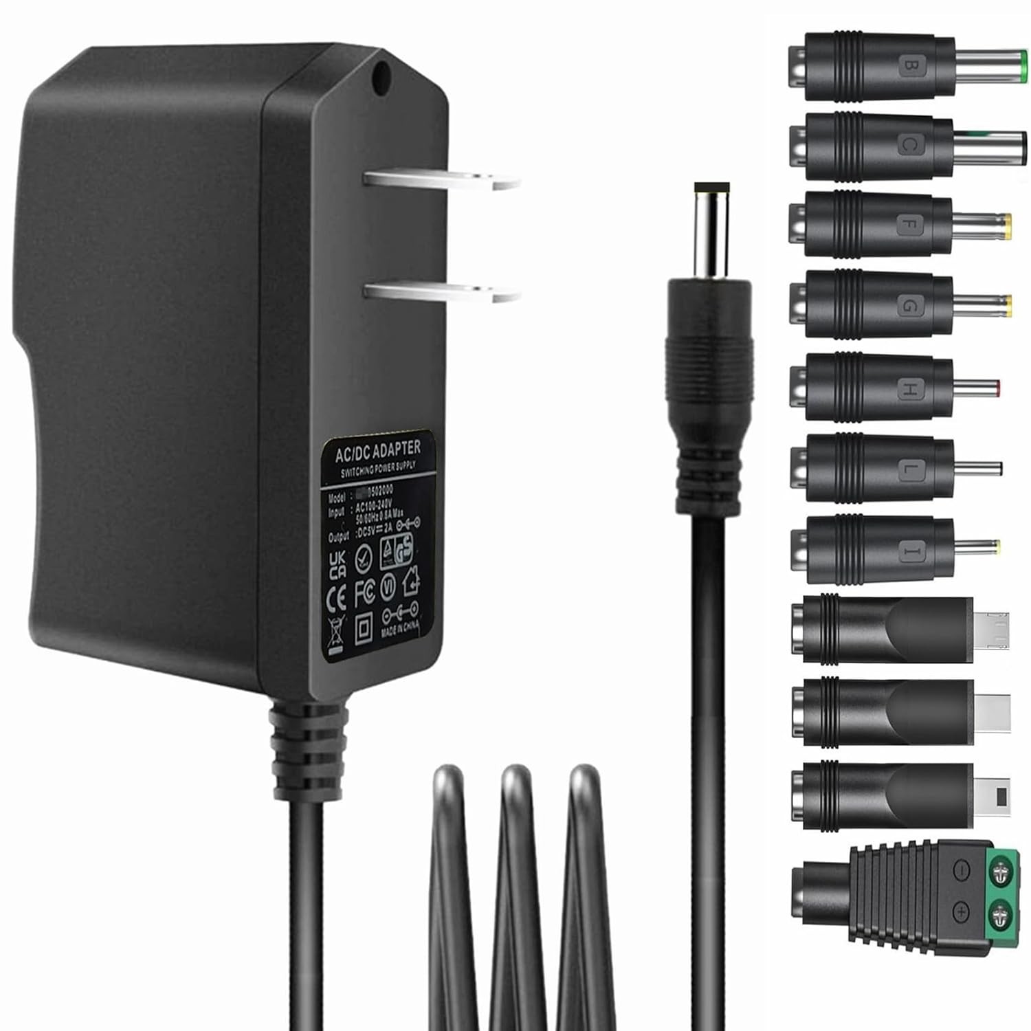 Universal 5V 2A AC to DC Power Adapter with 11 DC Tips 5V 1.5A 1A Output