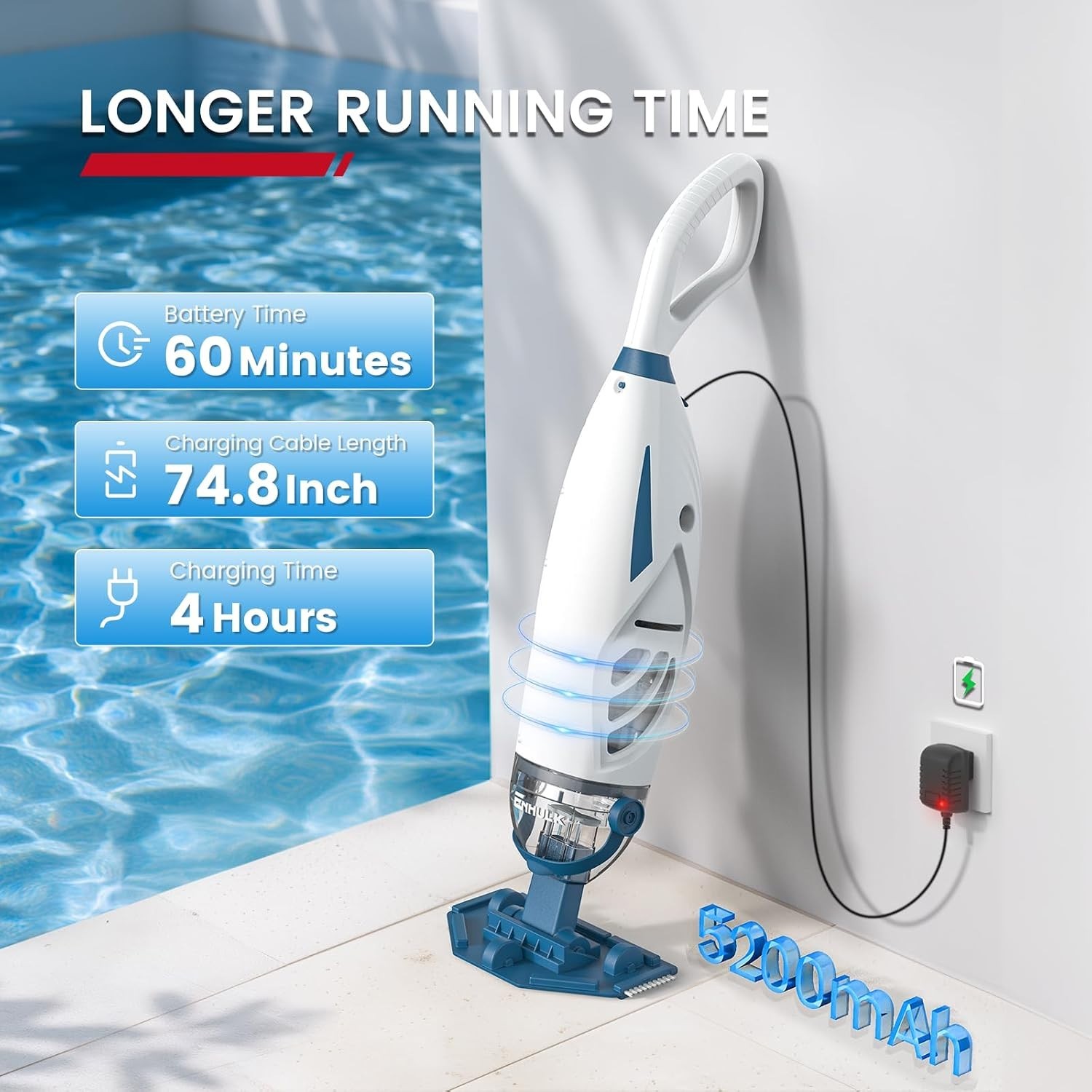 Rechargeable PC68 Pro Pool Vacuum – 1 Hour Runtime, Powerful Suction for Pools