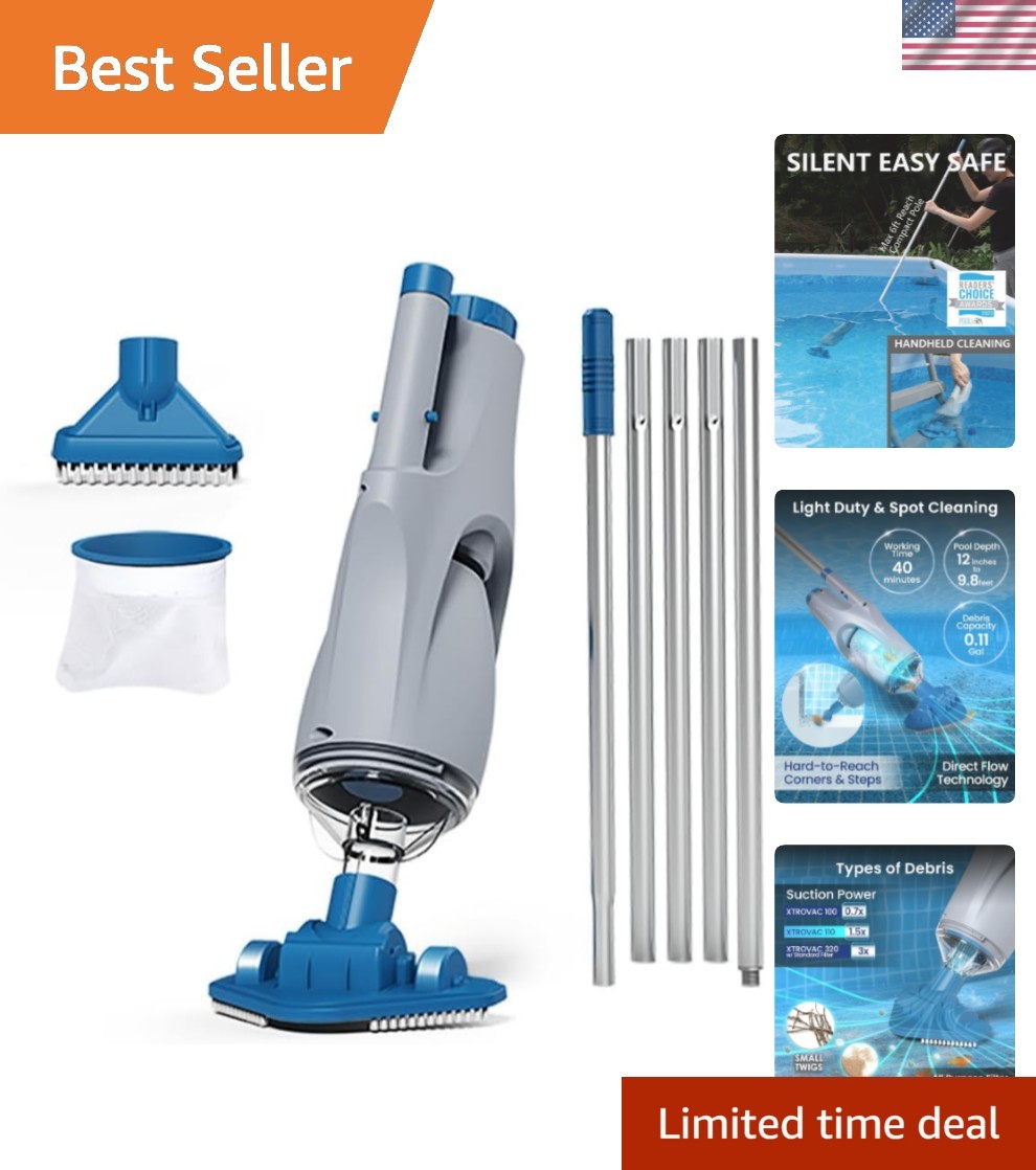 Cordless Handheld Pool Vacuum for Above Ground Pool, with 6ft Pole and 2 Vac …