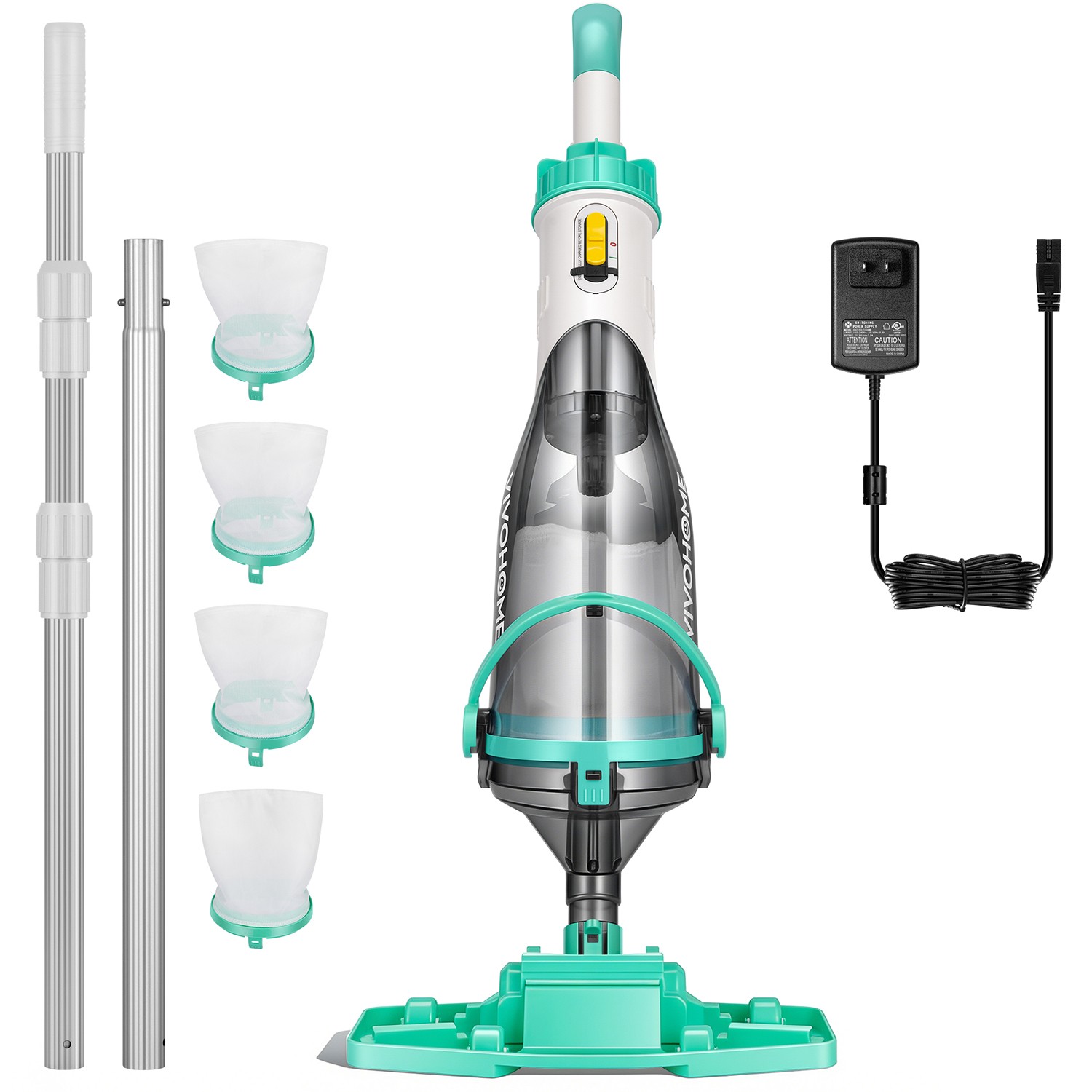 Cordless Pool Vacuum with Telescopic & Extension Poles 9.12ft, 18.5 GPM Suction