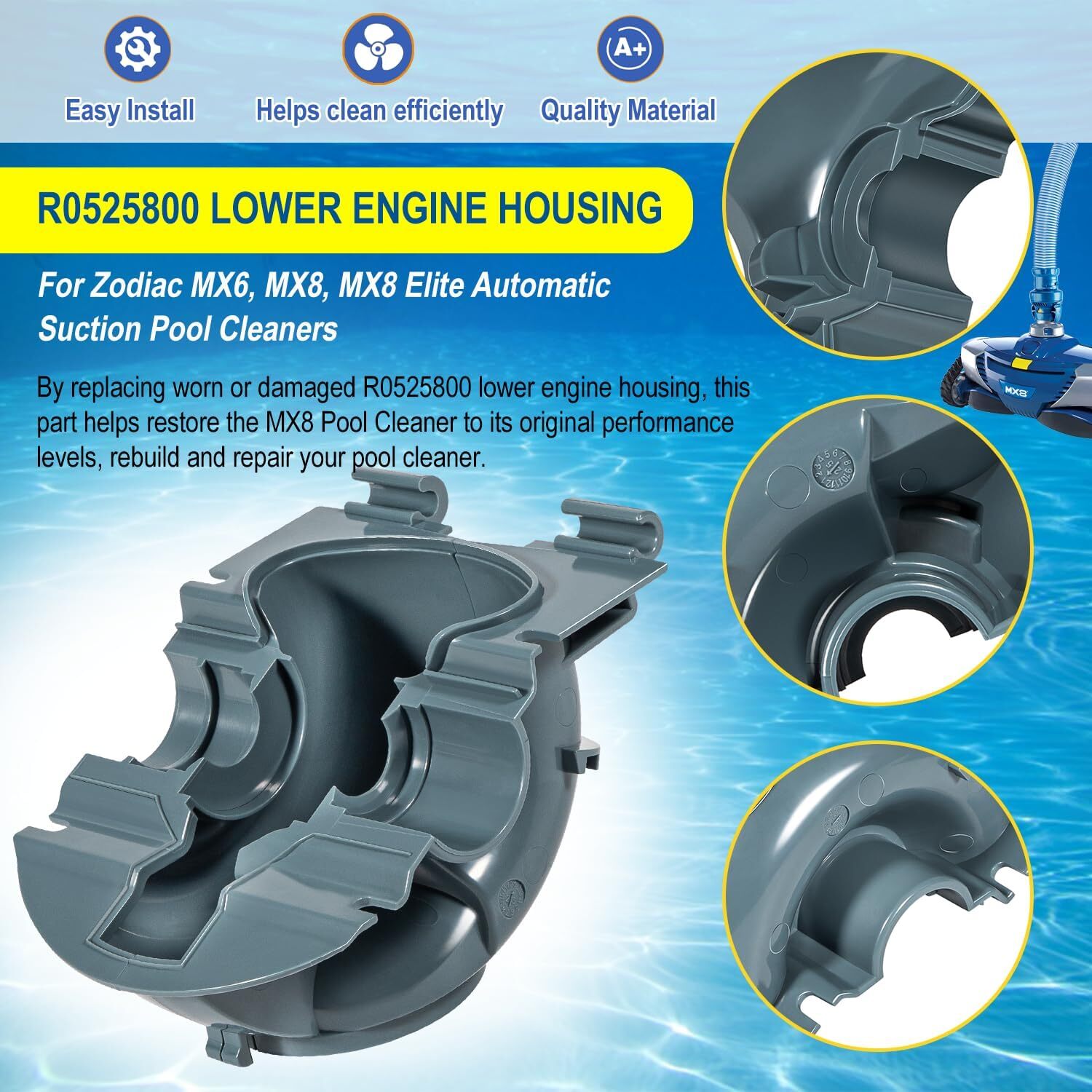 Lower Engine Housing Kit for Zodiac Baracuda MX6 MX8 MX8EL Elite Pool Cleaner