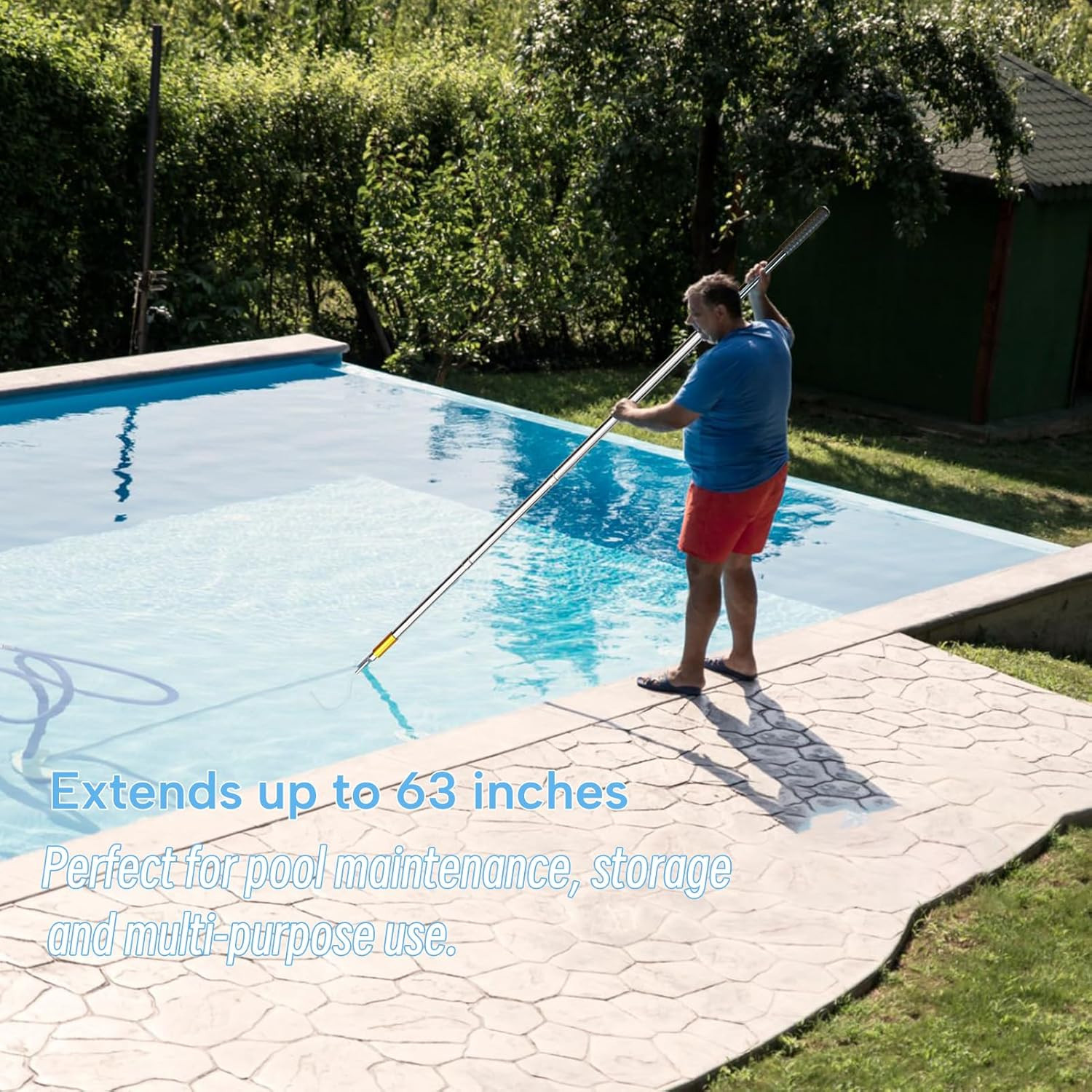 Extendable Pool Skimmer Basket Hook Pole 63 Inch – Stainless Steel