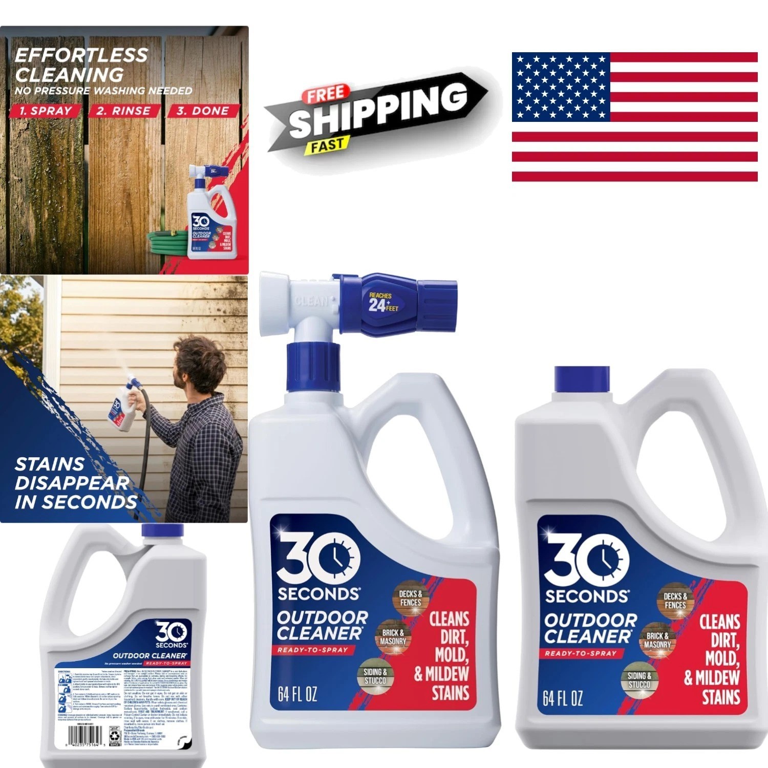 Outdoor Cleaner 2 Pack 64oz Safe for Lawn and Plants with Easy Hose End Sprayer