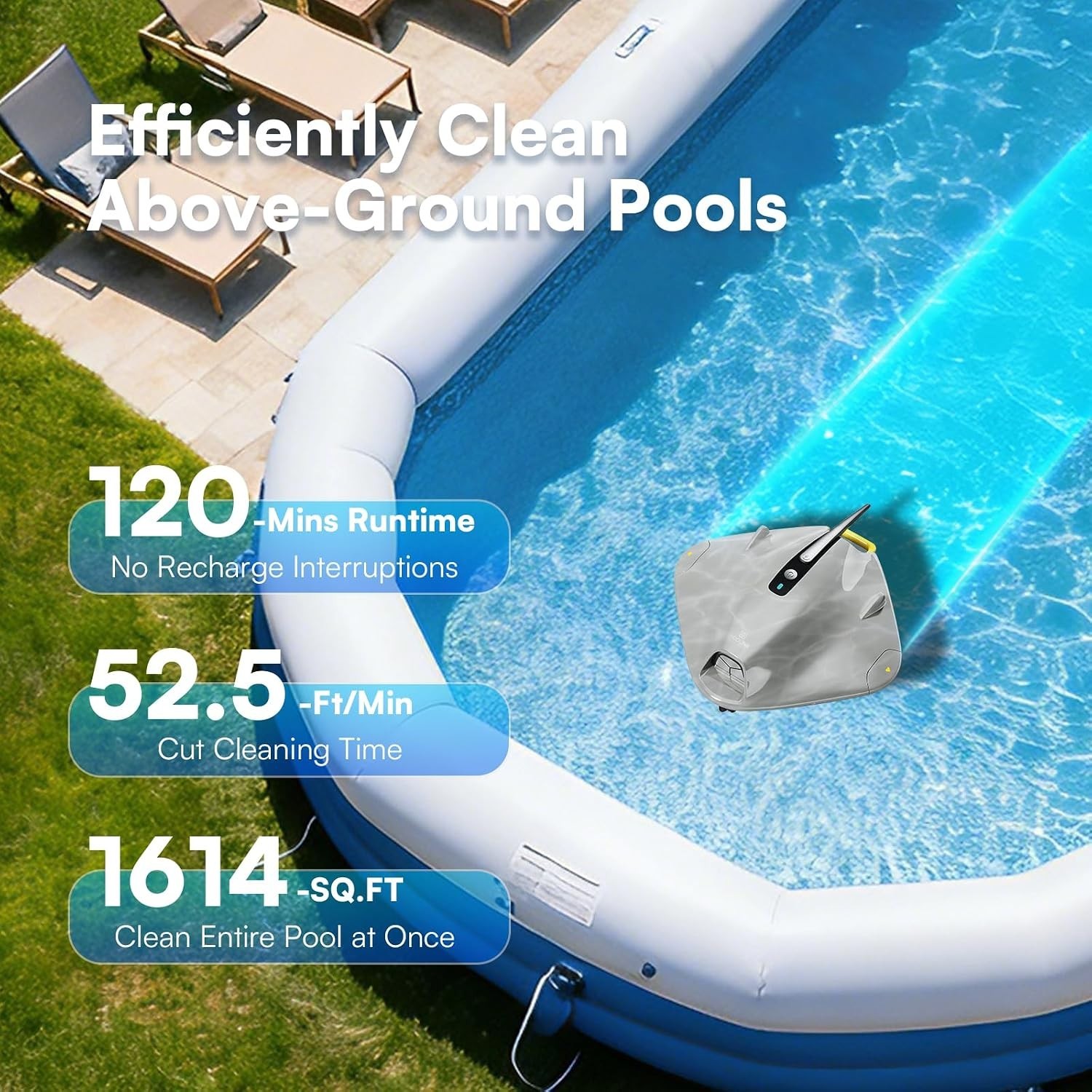 Dual-Layer Filtration Robotic Pool Vacuum with 40W Suction and Auto Park Feature