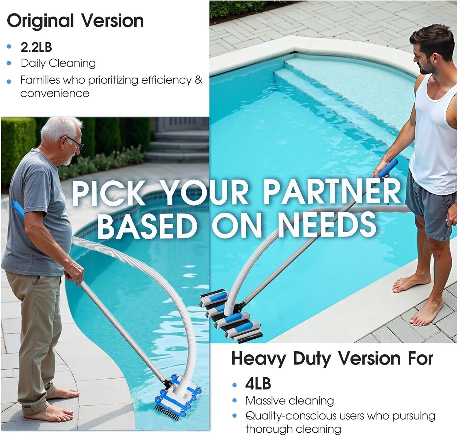 Swivel Handle 16in Pool Vacuum Head – Easy Connection and Gentle on Vinyl Lining