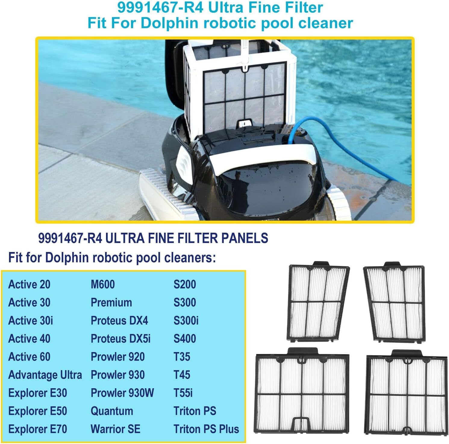 9991467-R4 Ultra Fine Filter Panels For Dolphin Active 20 30 40 60, E30 E50 E70