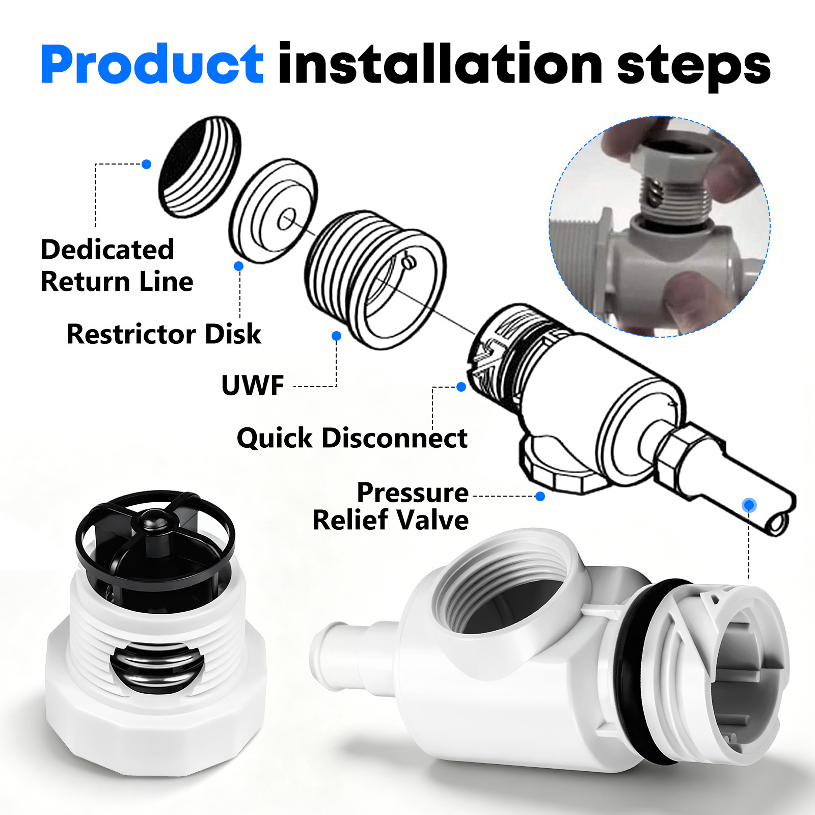 Wall Fitting D29 UWF&Pressure Relief Valve 91009002 Fits for Polaris 180/280/380