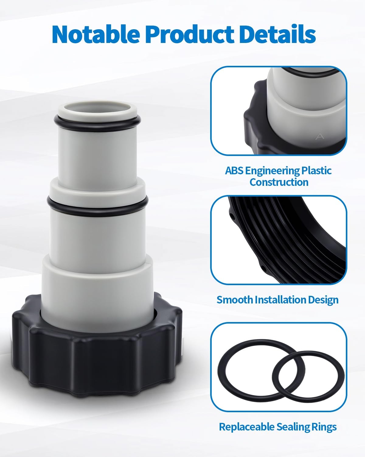 2 Pack Pool Hose Adapter A with Collar for Intex, Converts 1.5 2*4.28, Gray