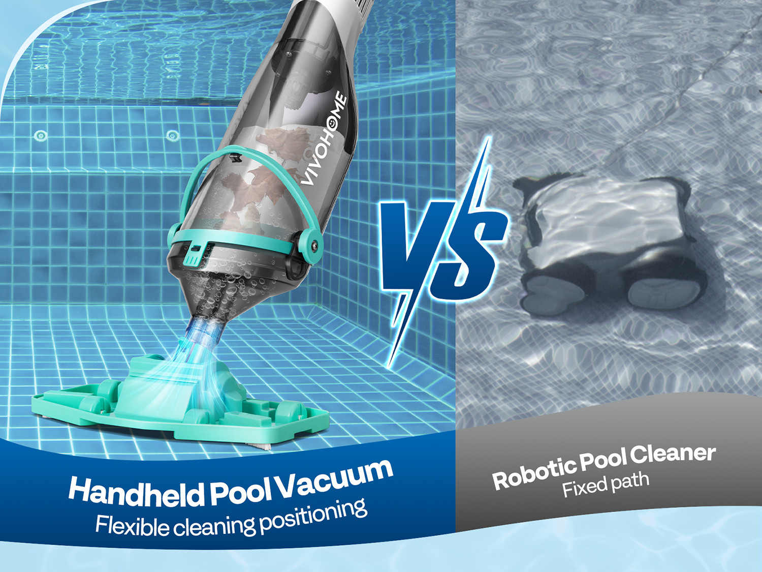 Cordless Pool Vacuum with Telescopic & Extension Poles 9.12ft, 18.5 GPM Suction